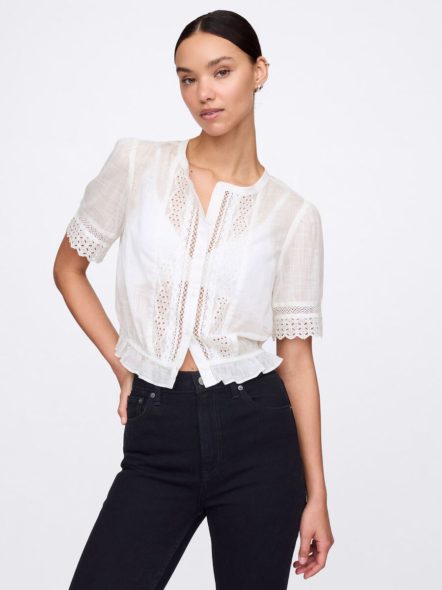 Blusa bianca ricamata in cotone Donna_0