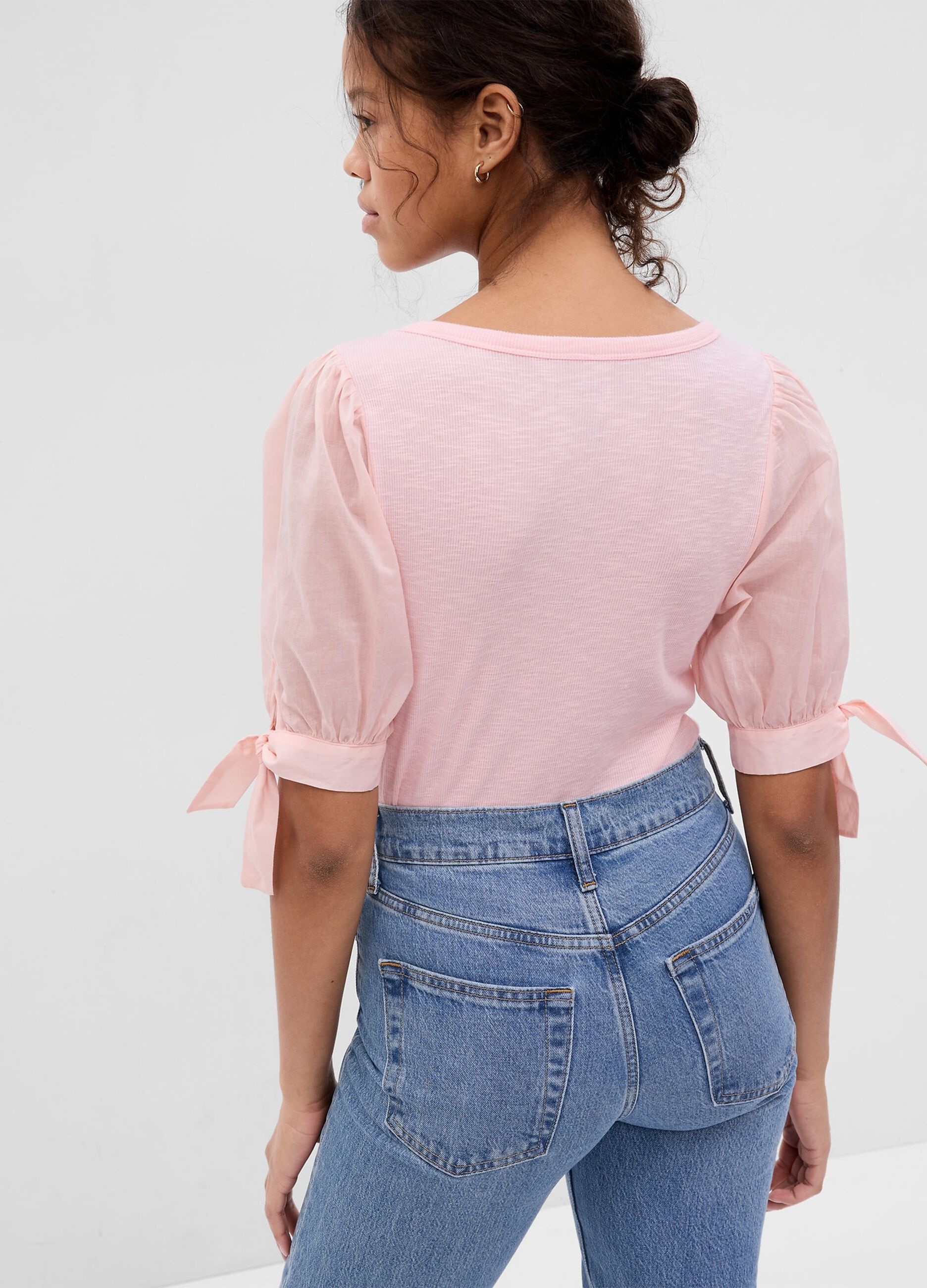 Ribbed T-shirt with puff sleeves_1