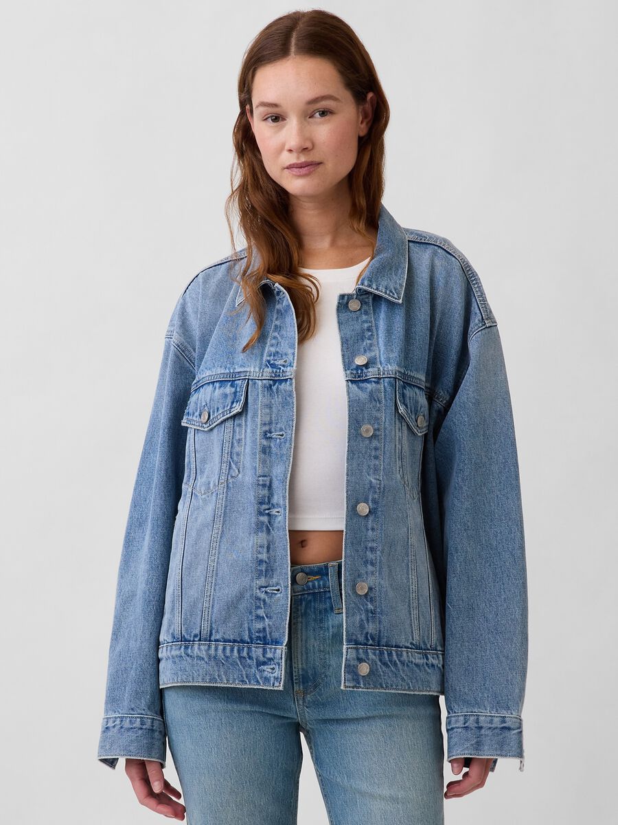 Blue regular fit pure cotton denim jacket Woman_0