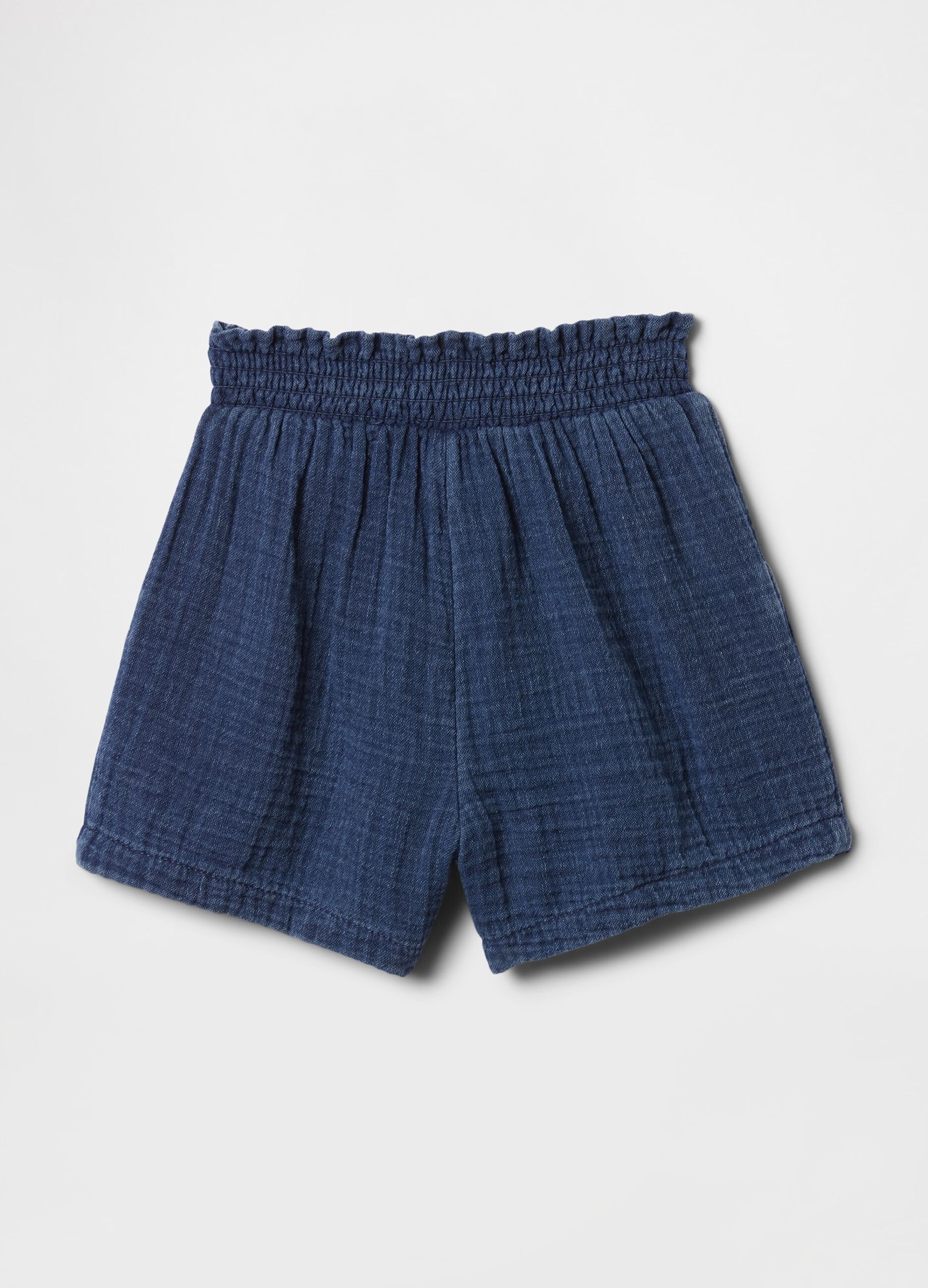 Shorts blu denim a vita alta con elastico_1