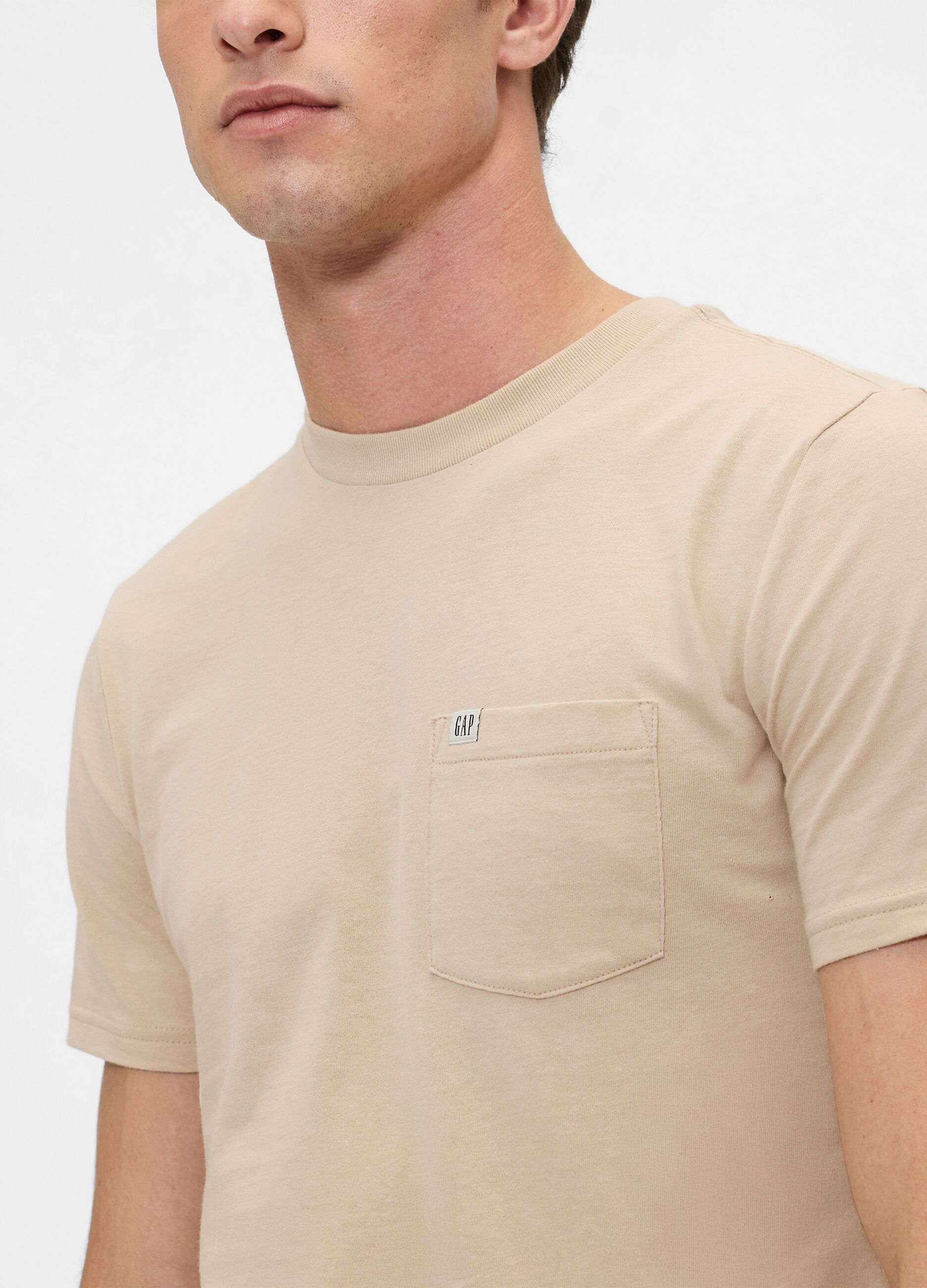 Beige Cotton Short Sleeve T-shirt