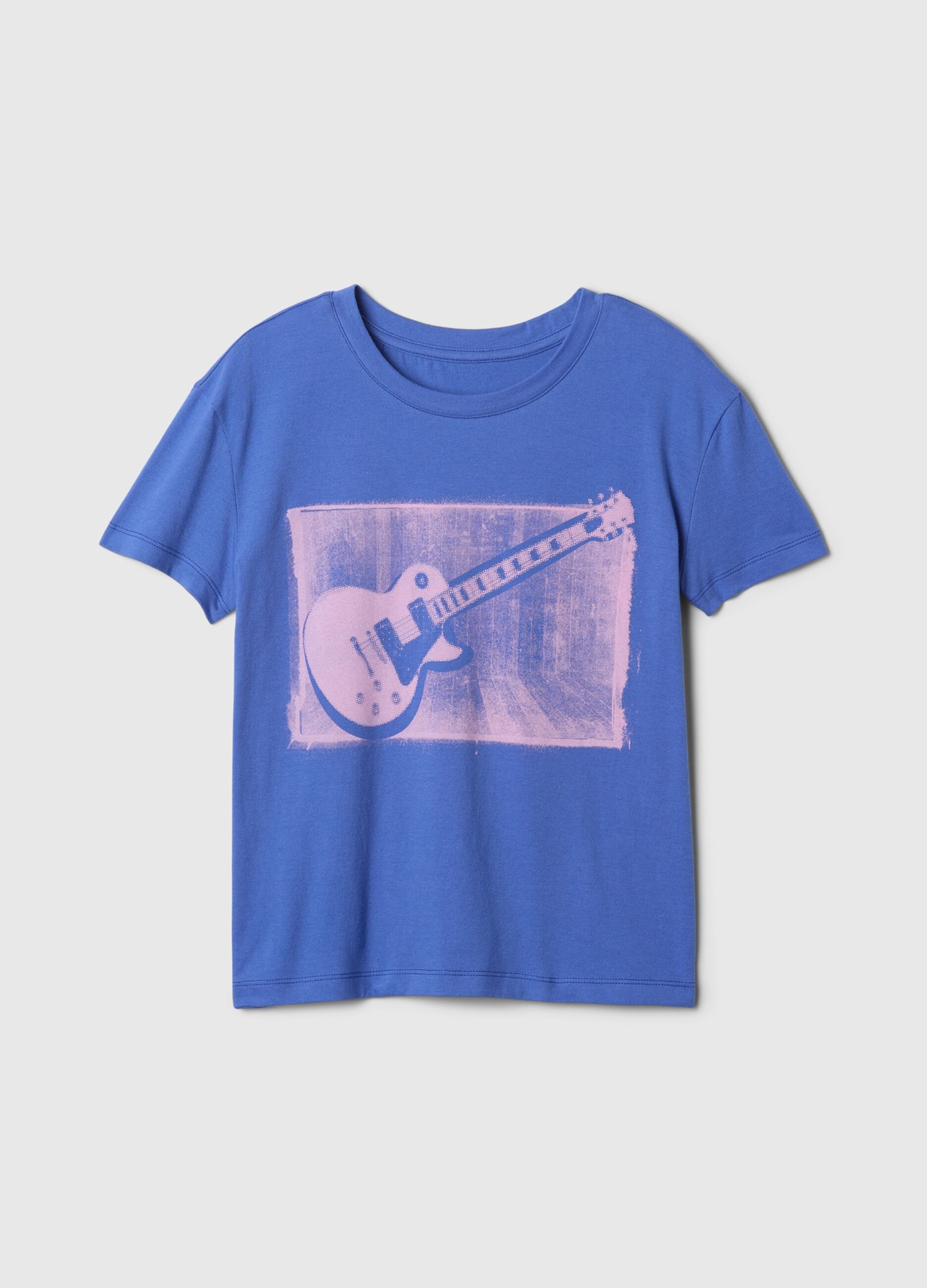 T-shirt a maniche corte blu con stampa chitarra_2