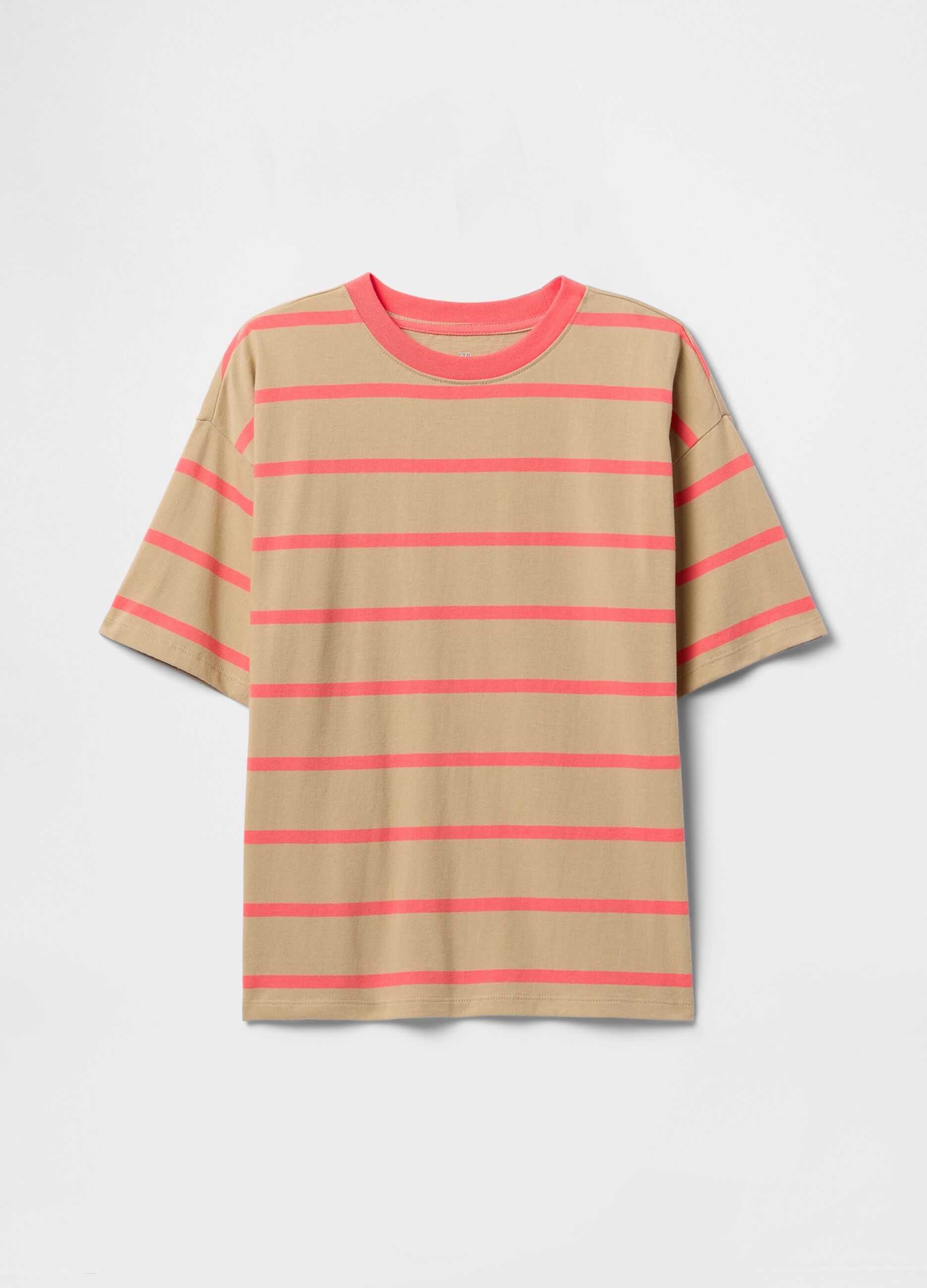 T-shirt a righe beige e rosa