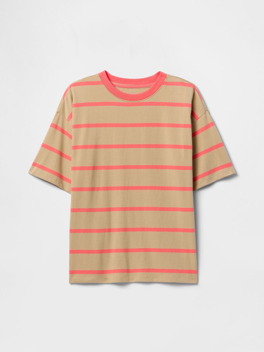 T-shirt a righe beige e rosa Boy_0