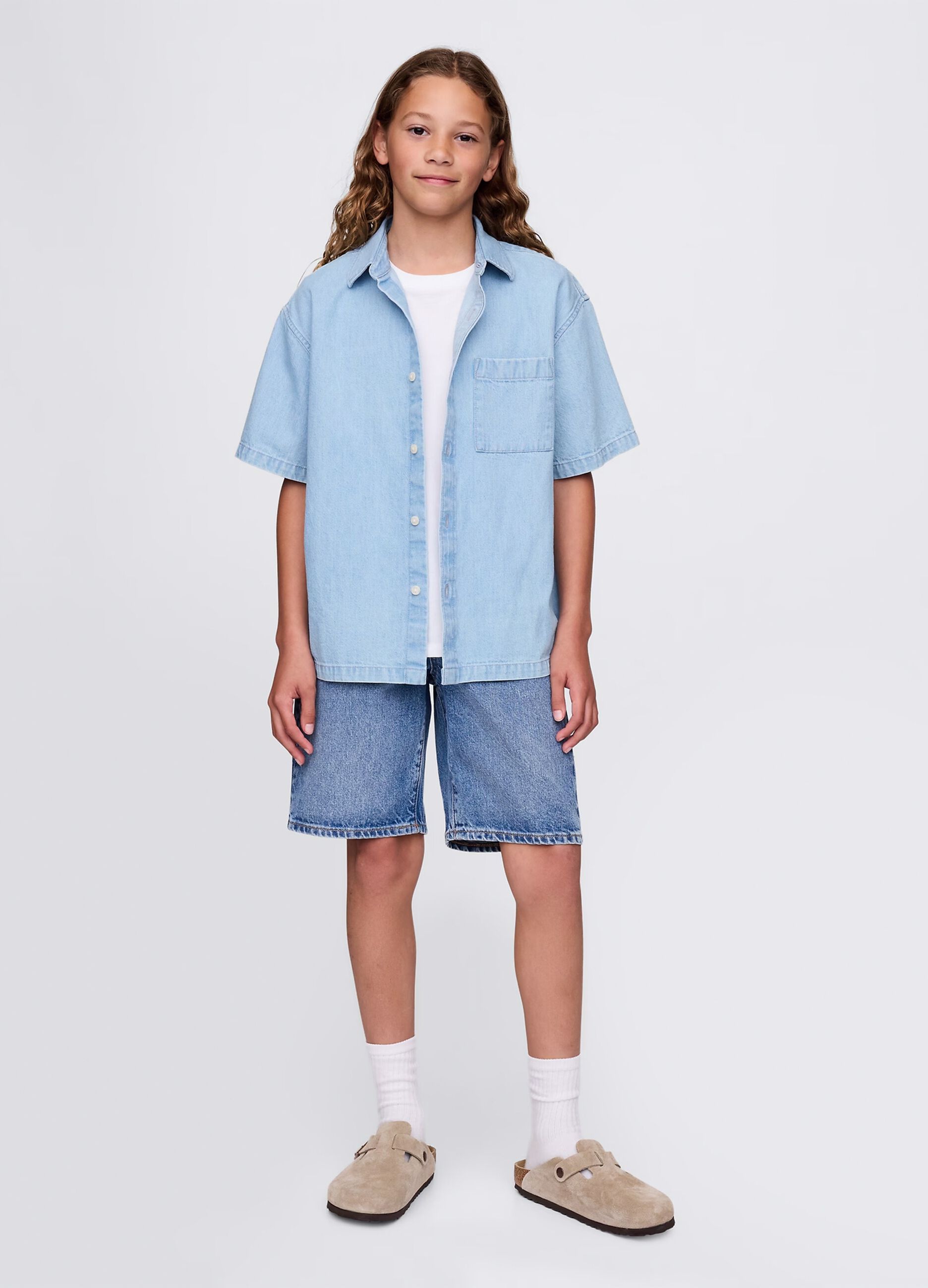Camicia in denim a maniche corte_1