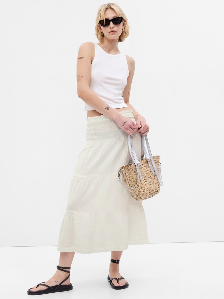 Tiered midi skirt in cotton gauze with flounces Woman_0