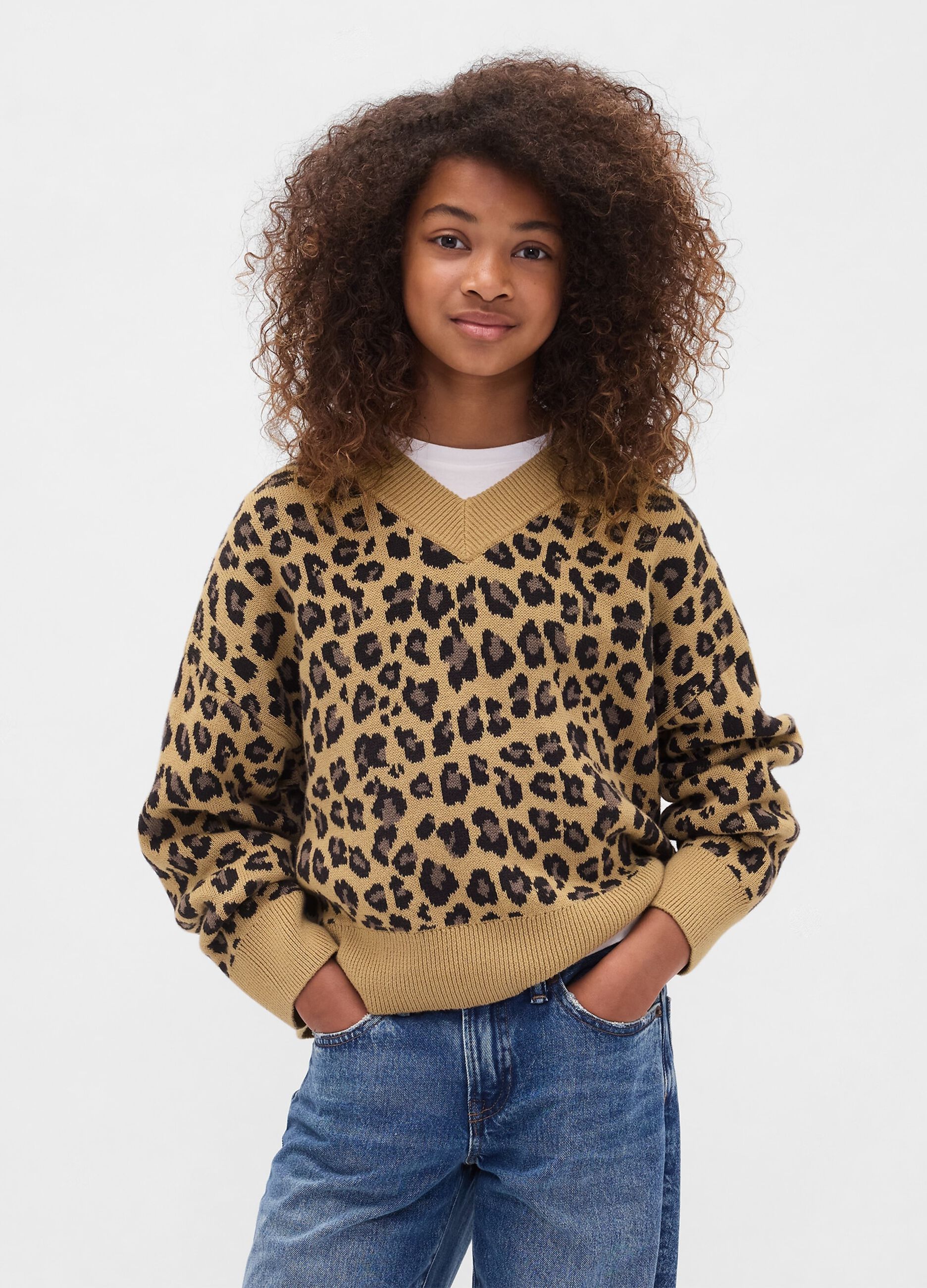 Maglione beige a stampa leopardata