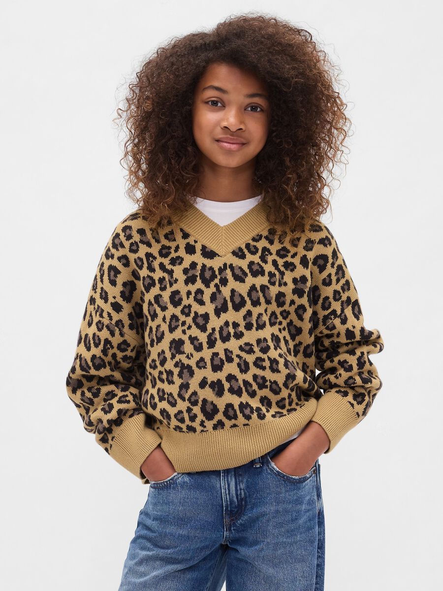 Maglione beige a stampa leopardata Bambina_0