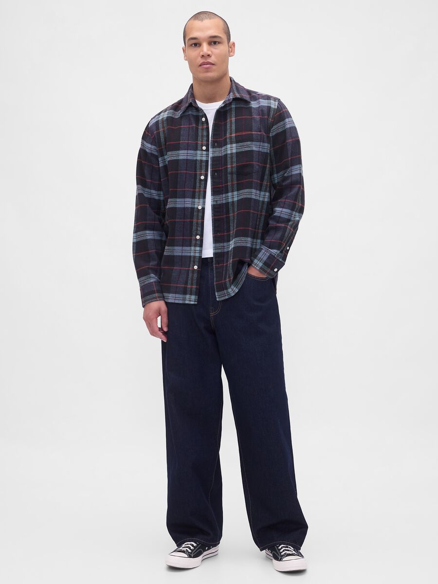 Camicia blu a quadri in cotone Uomo_2