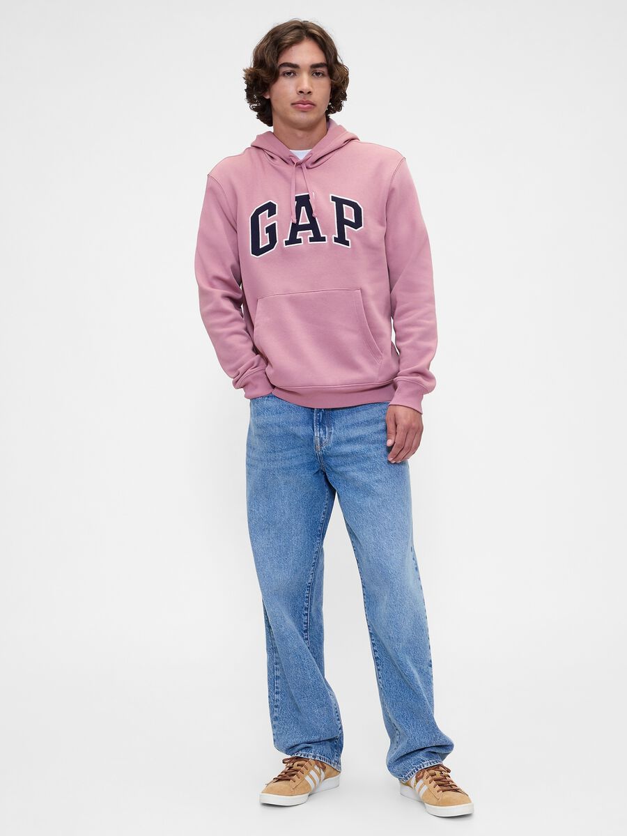 Felpa rosa con cappuccio e logo Uomo_1