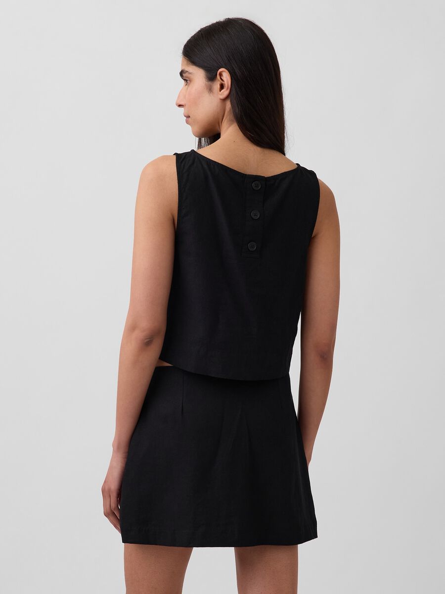 Top smanicato in misto lino Donna_1