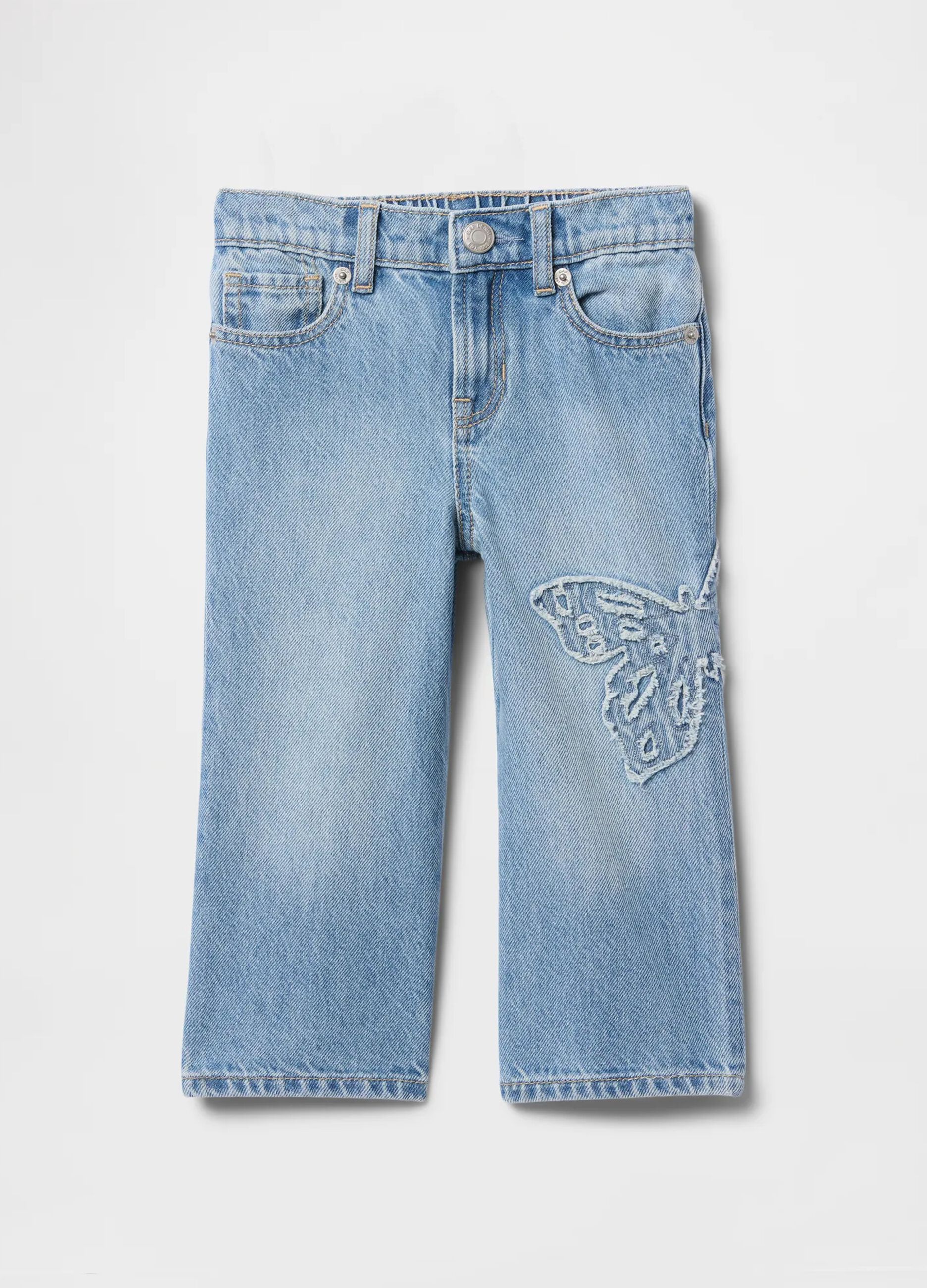 Jeans denim con ricamo farfalla