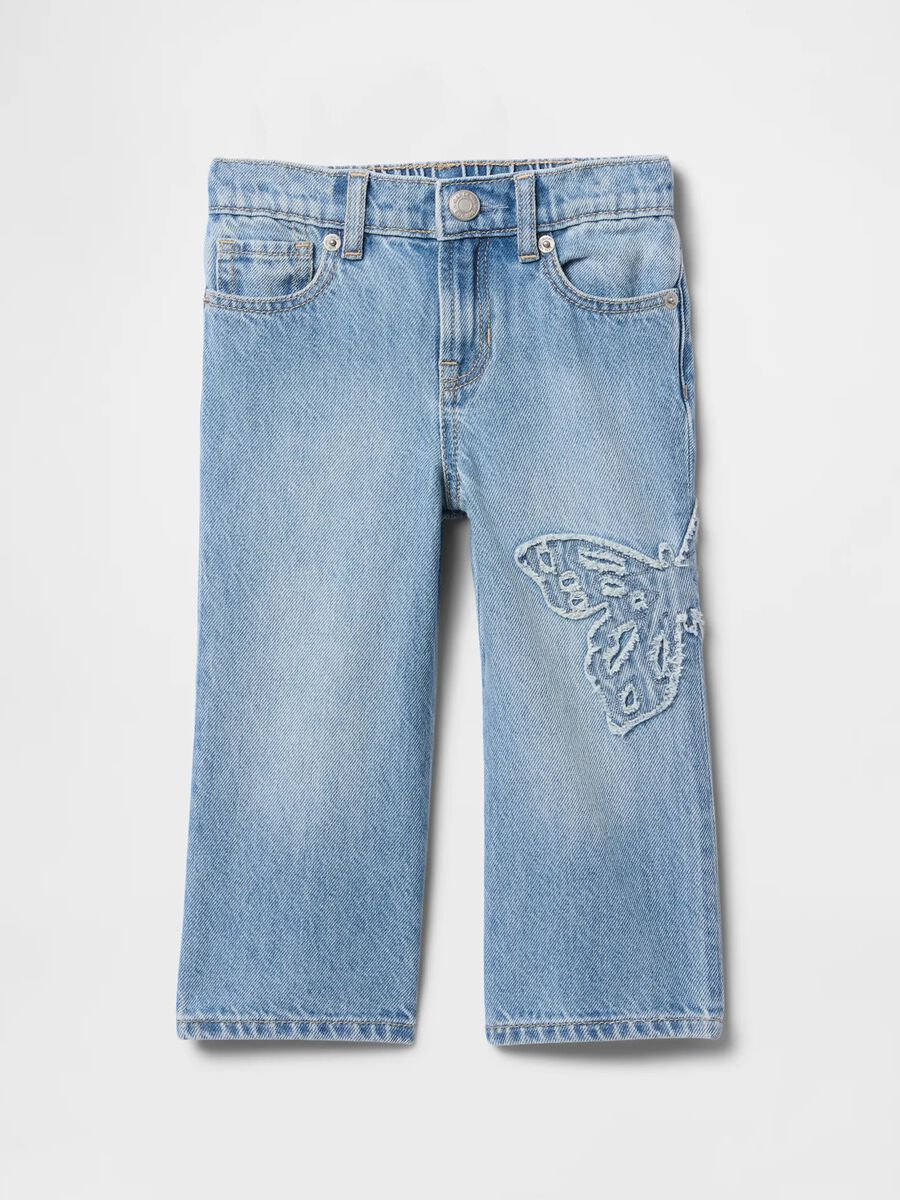 Jeans bambina con dettagli a farfalla in cotone Bimba_0