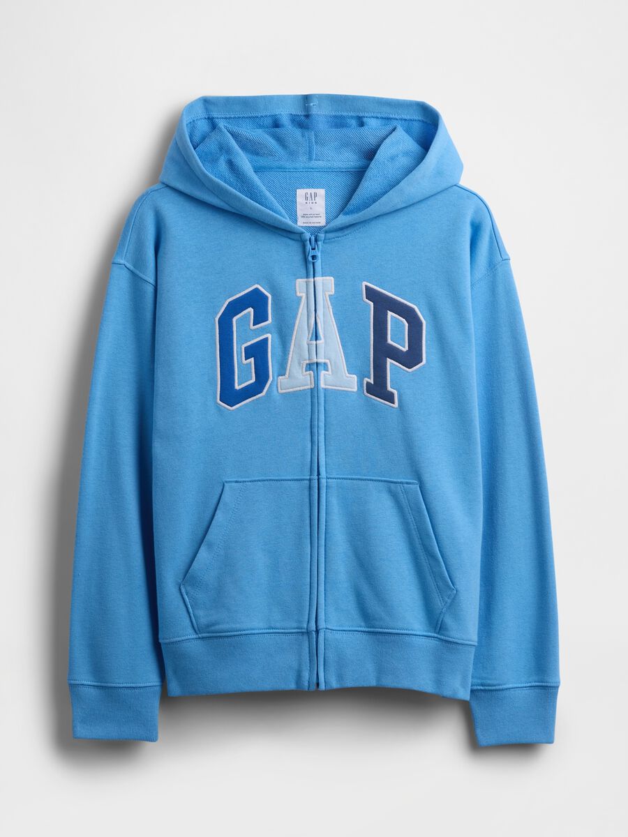 Felpa in misto cotone azzurra da bambino con logo, zip e cappuccio Bambino_3