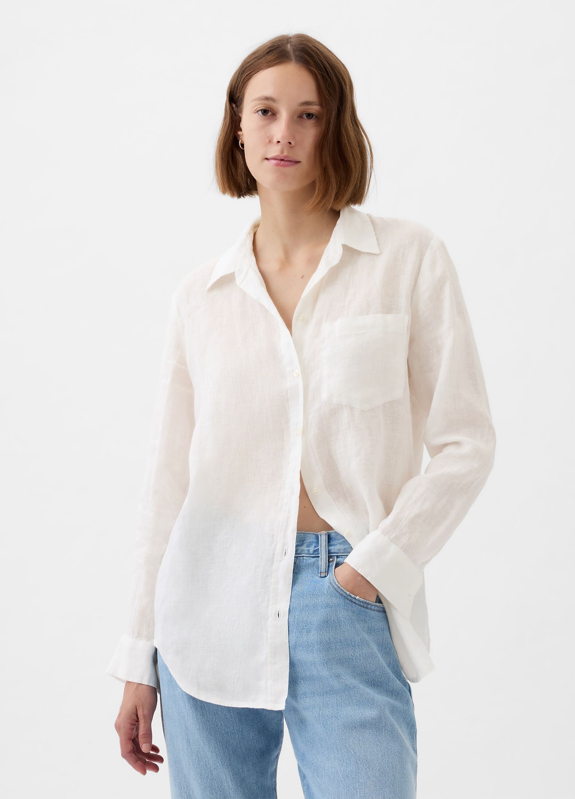 Camicia boyfriend fit in lino con tasca