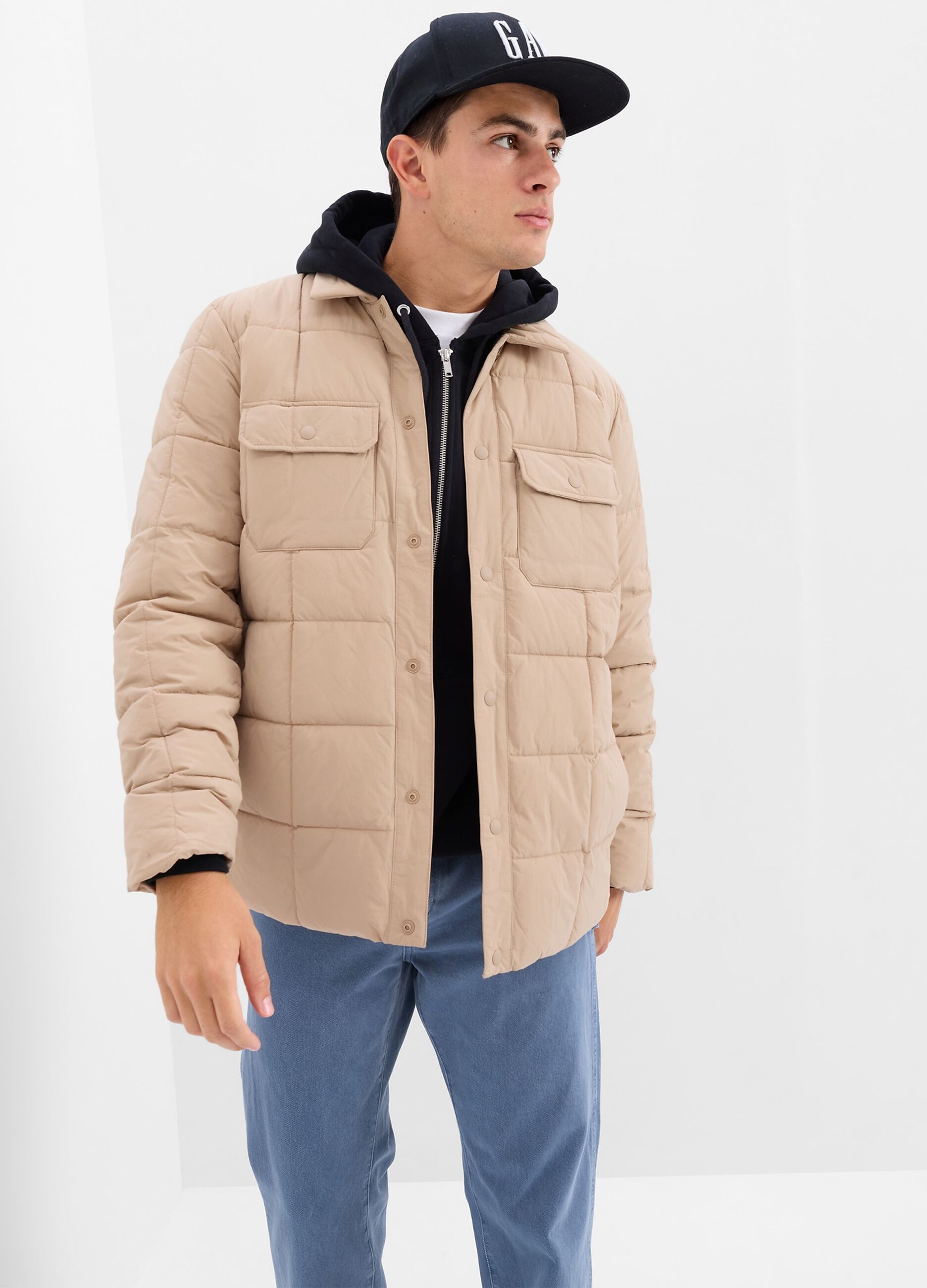 Quilted jacket with pockets.