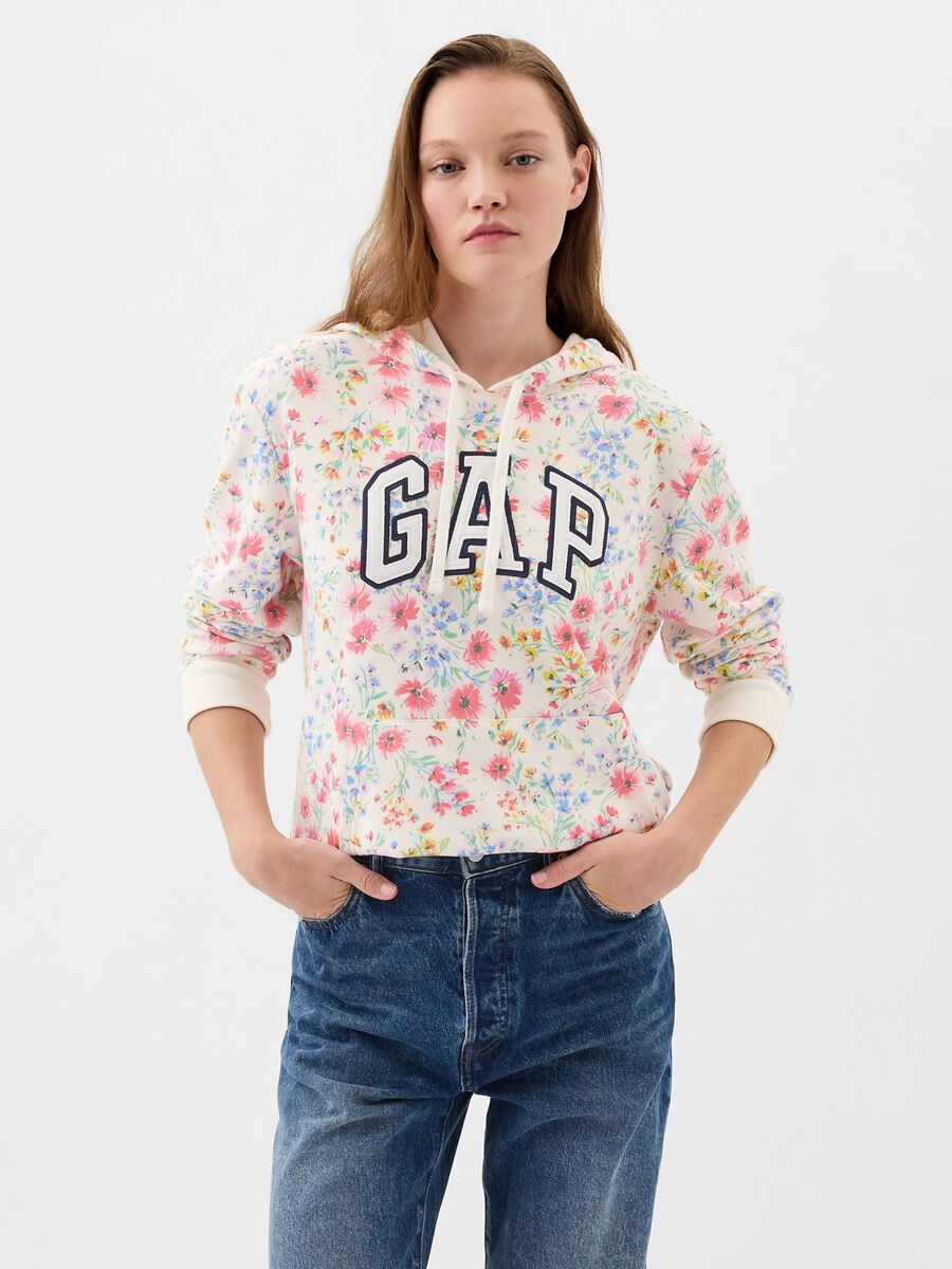 Floral sweatshirt with hood and logo embroidery Woman_1