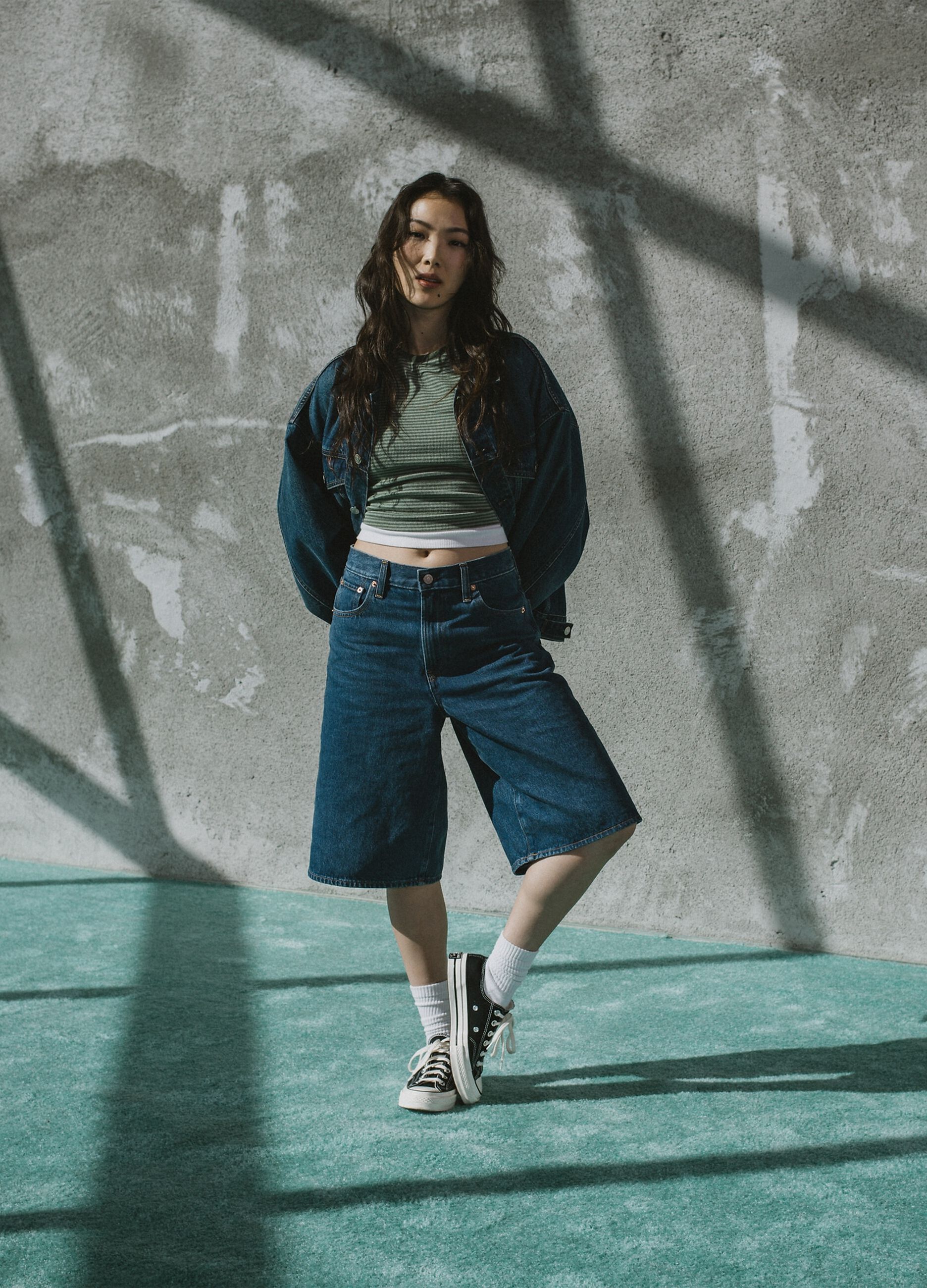 Pantaloncini in denim blu_6