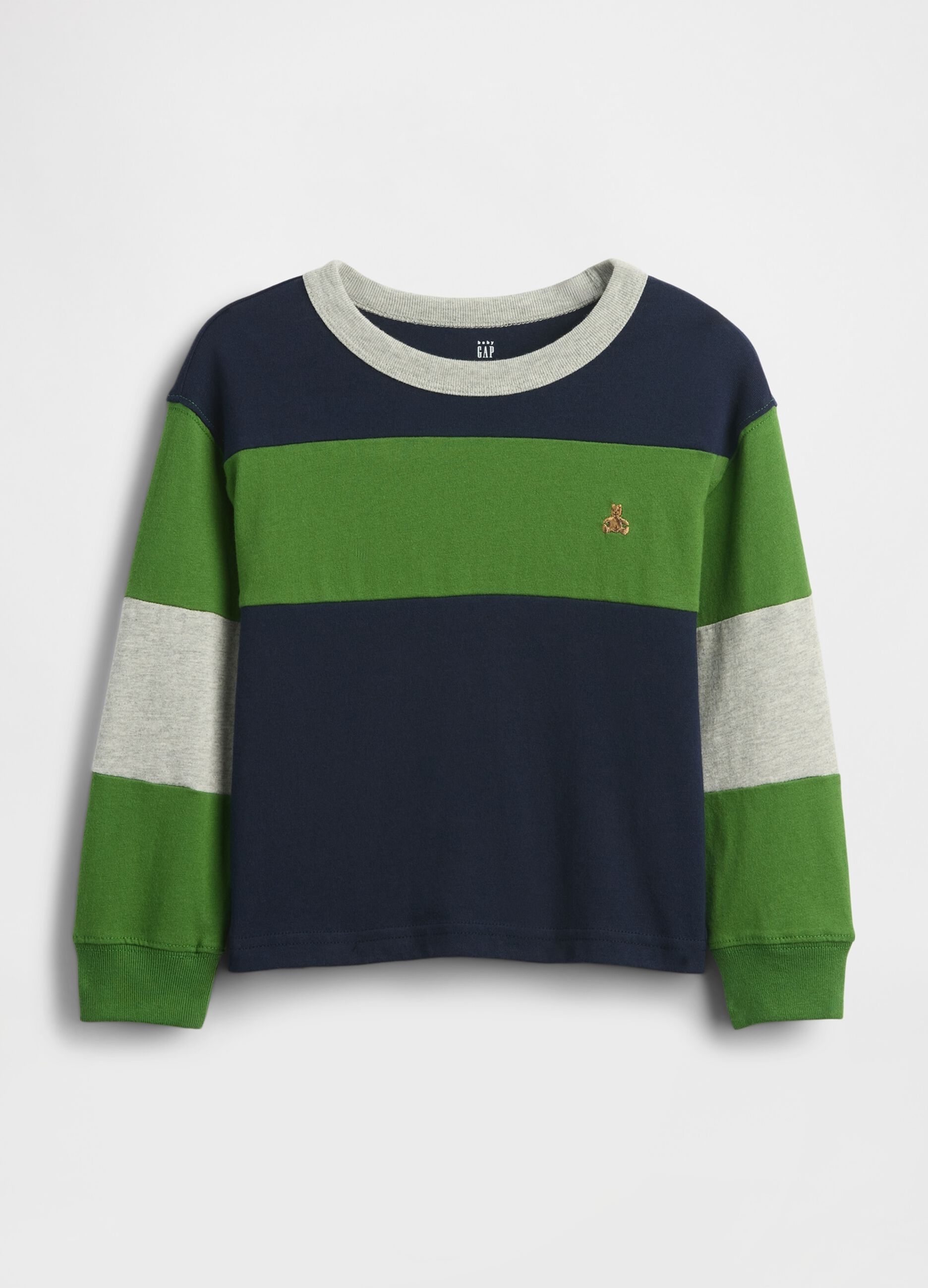 Maglia a righe blu e verde a maniche lunghe