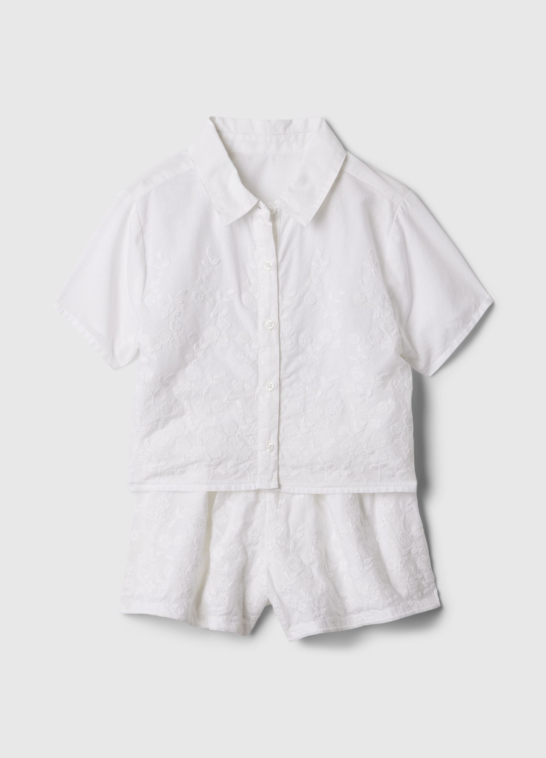 Set camicia e shorts con ricamo floreale