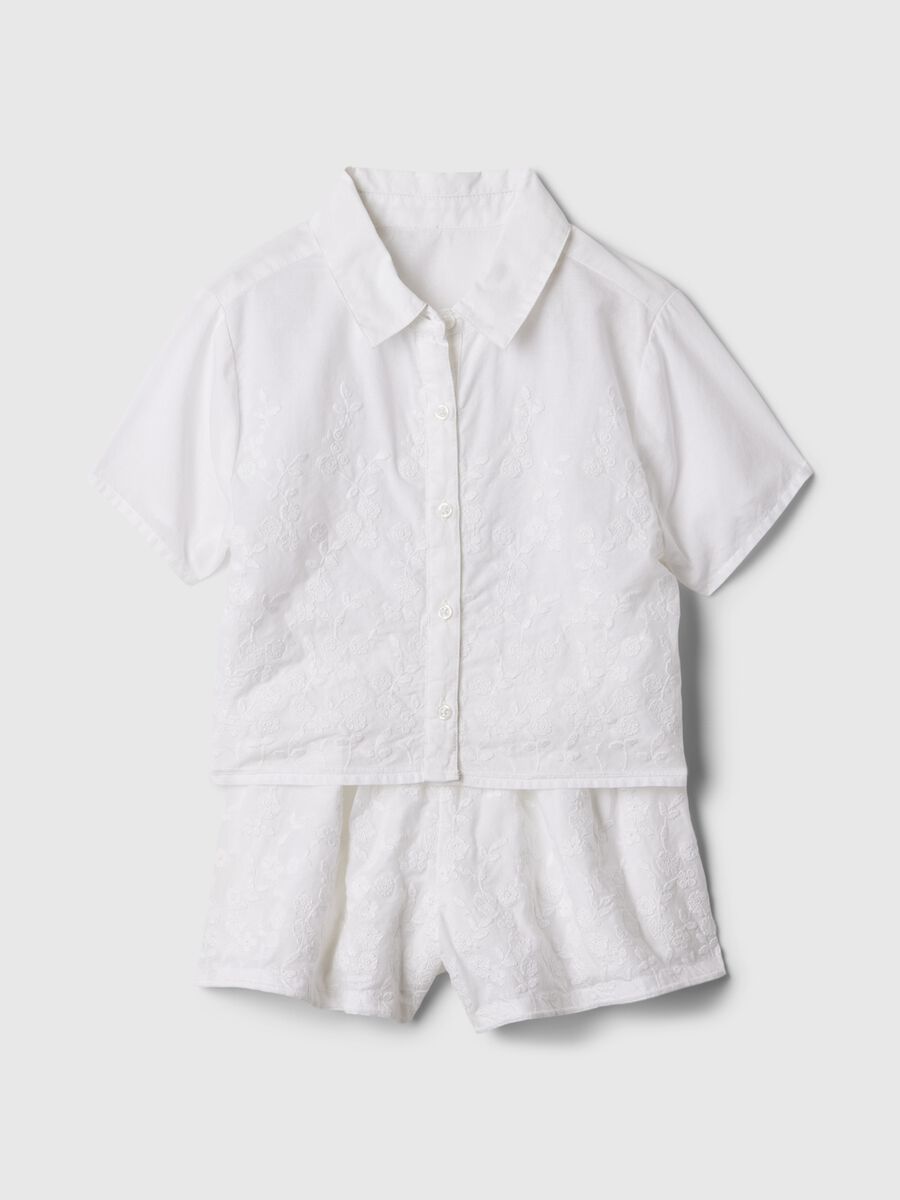Set camicia e shorts con ricamo floreale Bimba_0