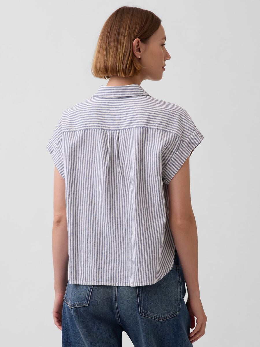 Camicia in misto lino a righe Donna_1
