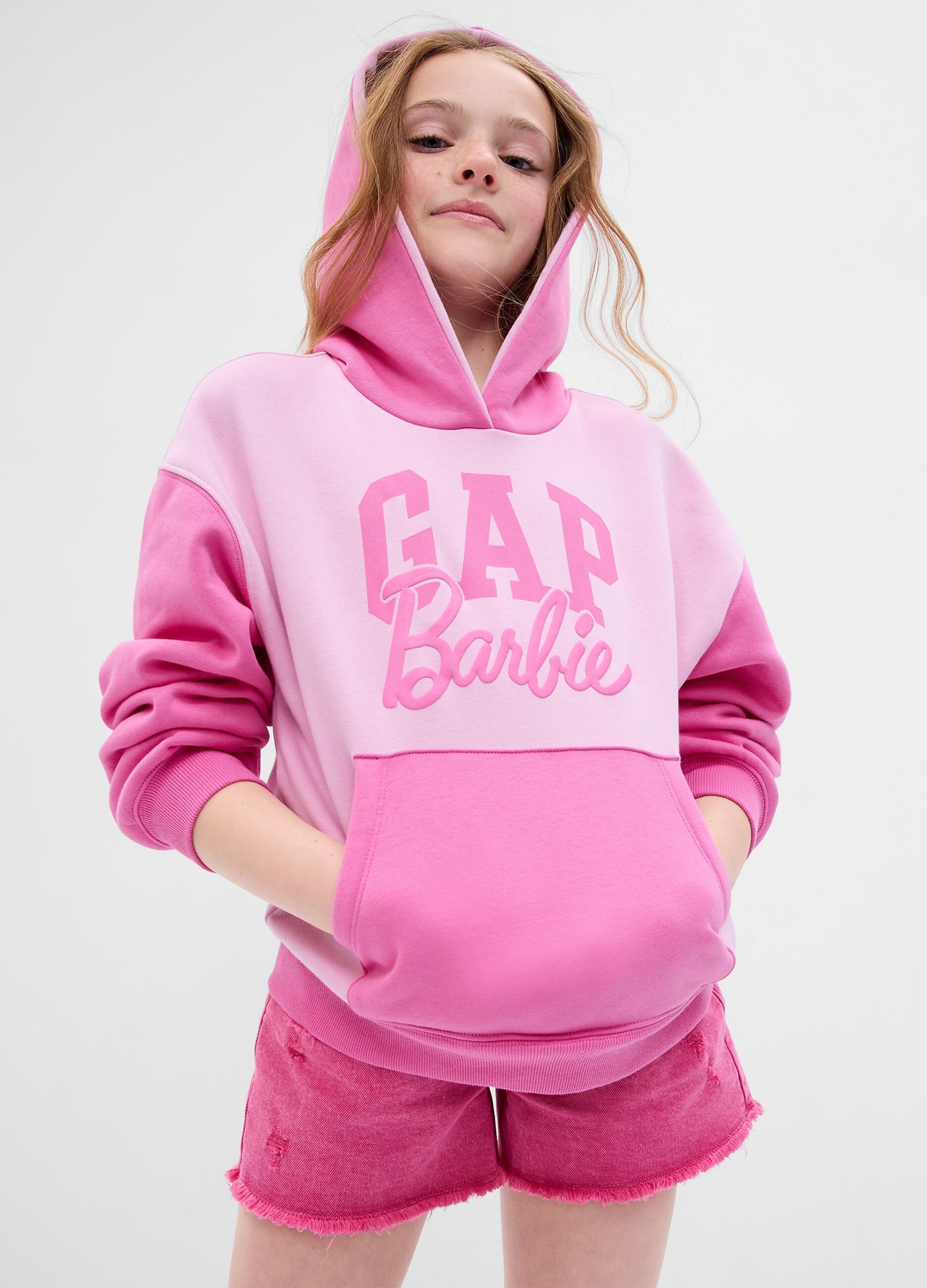 Felpa con cappuccio stampa Barbie Bambina