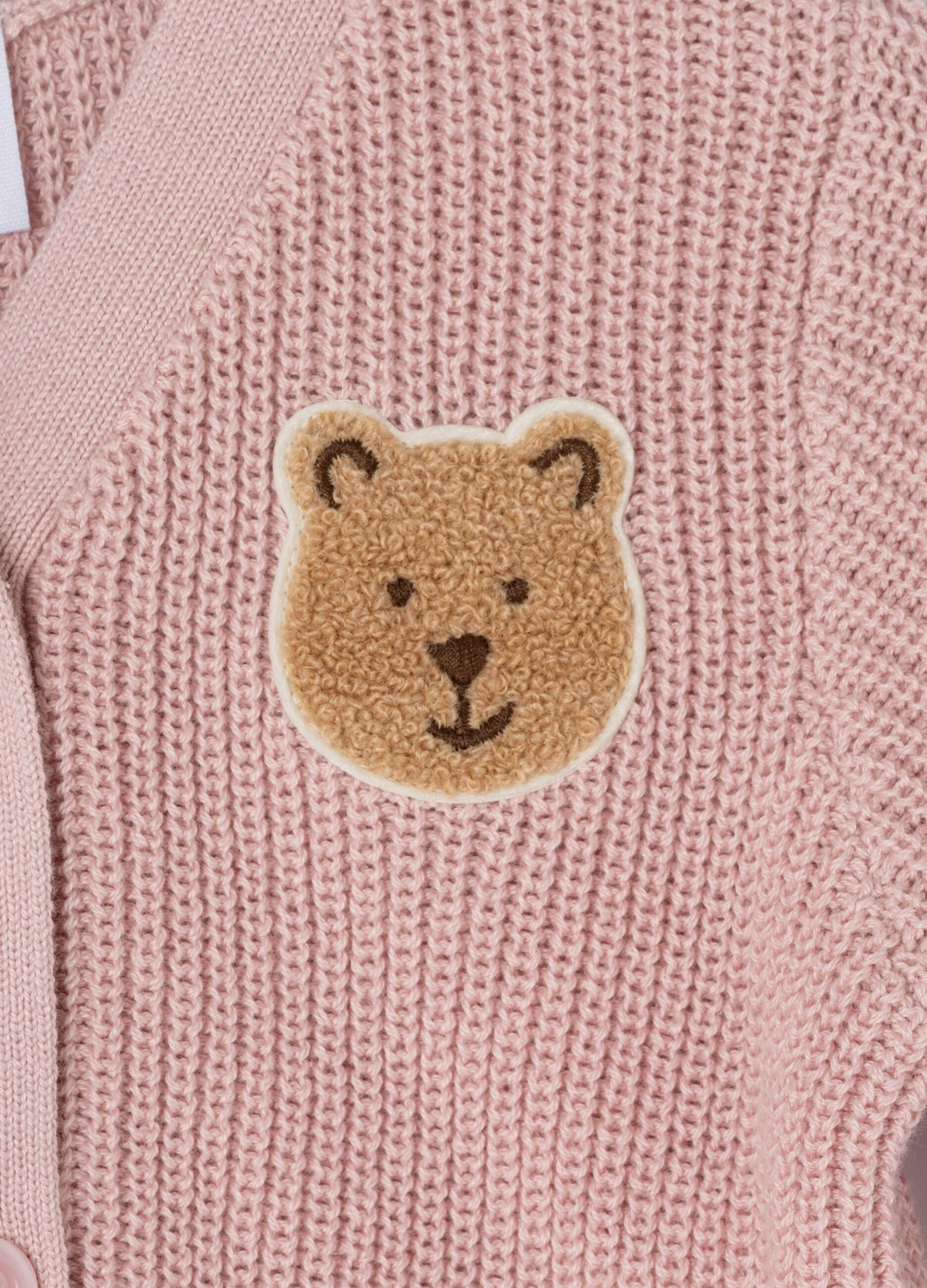 Pullover con scollo a V e patch orsetto bouclé_2
