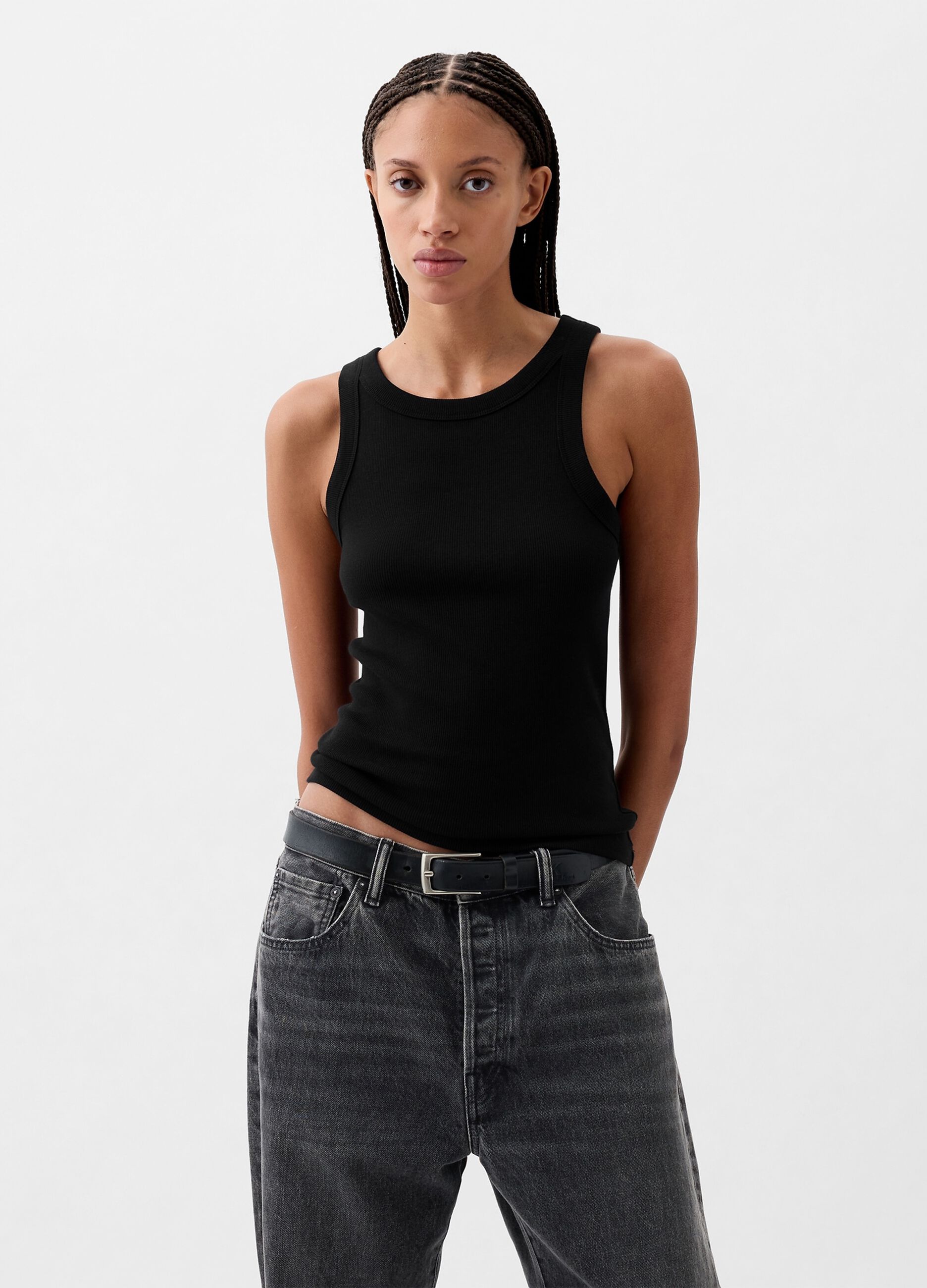 Tank top a costine con scollo halter