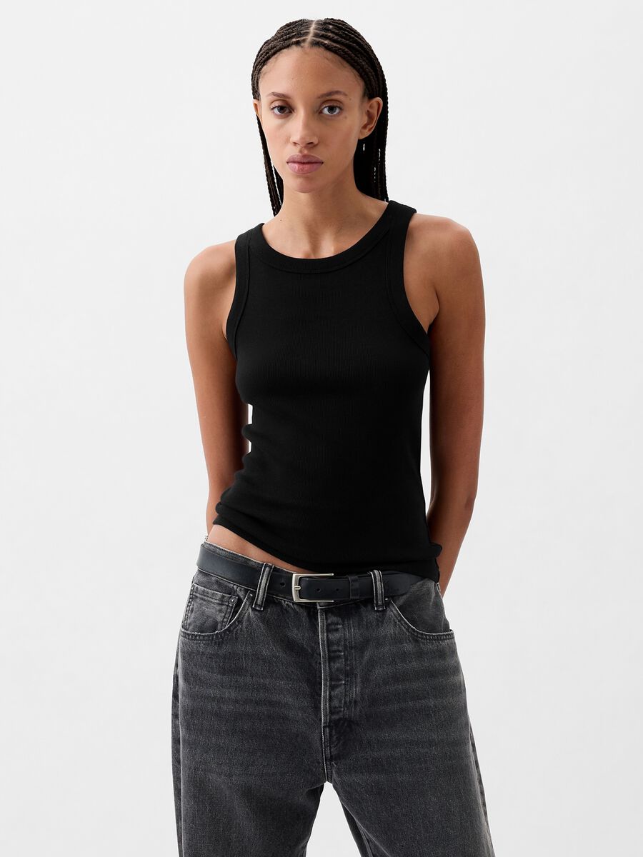 Tank top a costine con scollo halter Donna_0