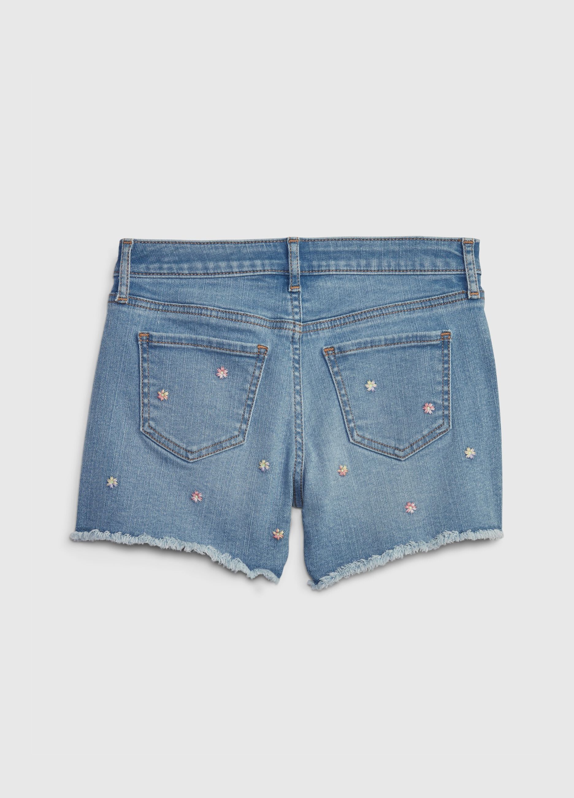 Denim shorts with flower embroidery_1