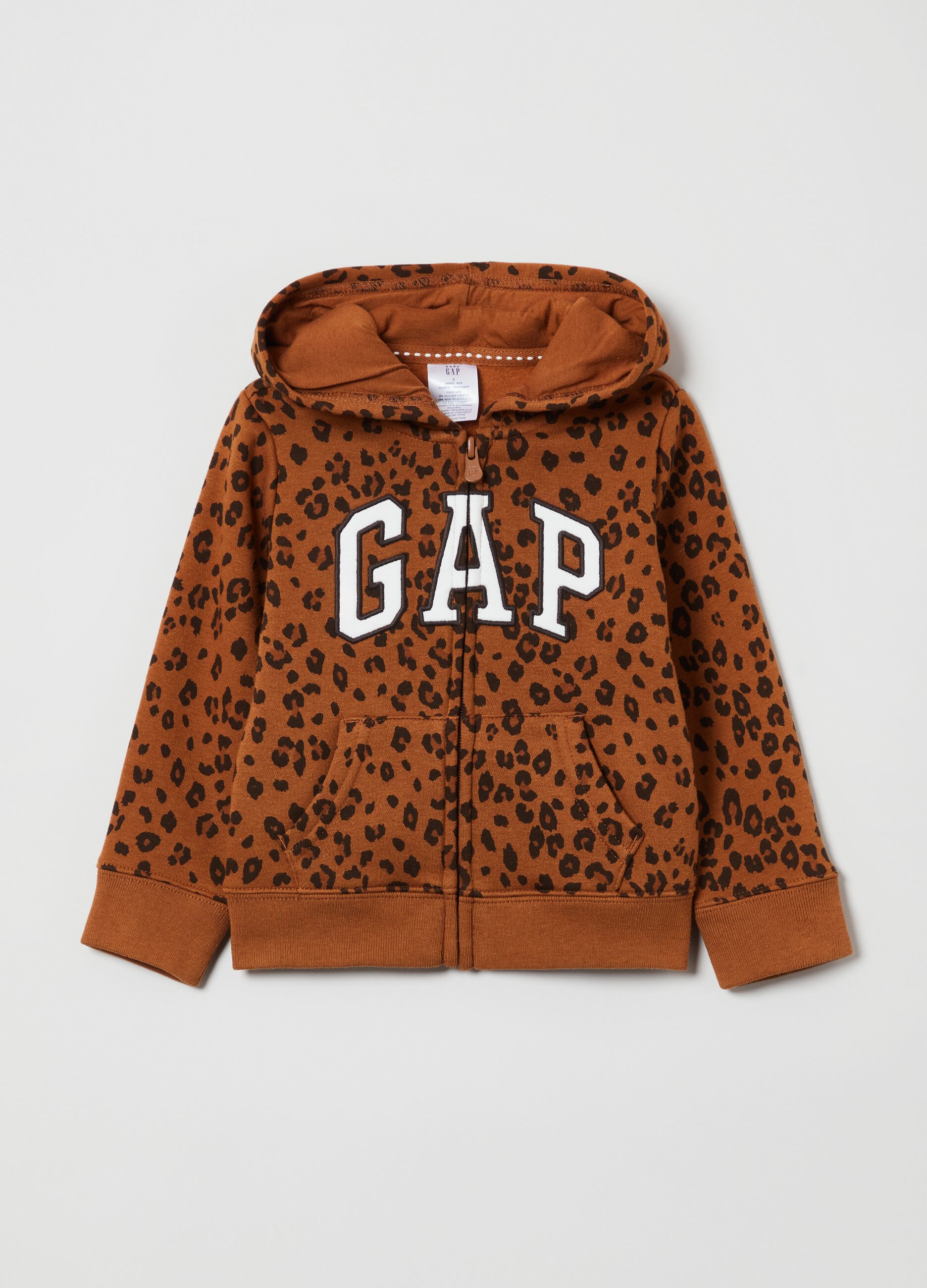 Full-zip in felpa animalier con ricamo logo_1