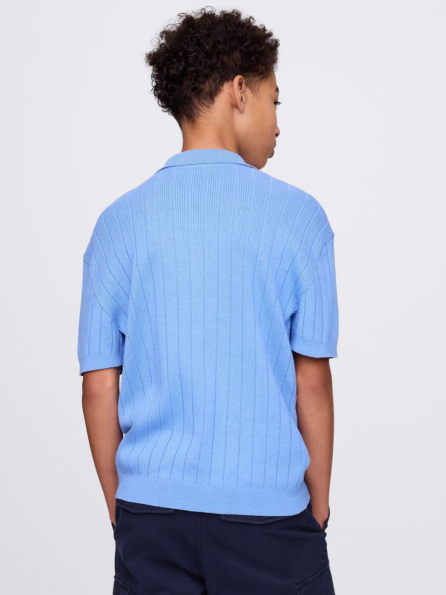 Polo azzurra a maniche corte in cotone Bambino_2