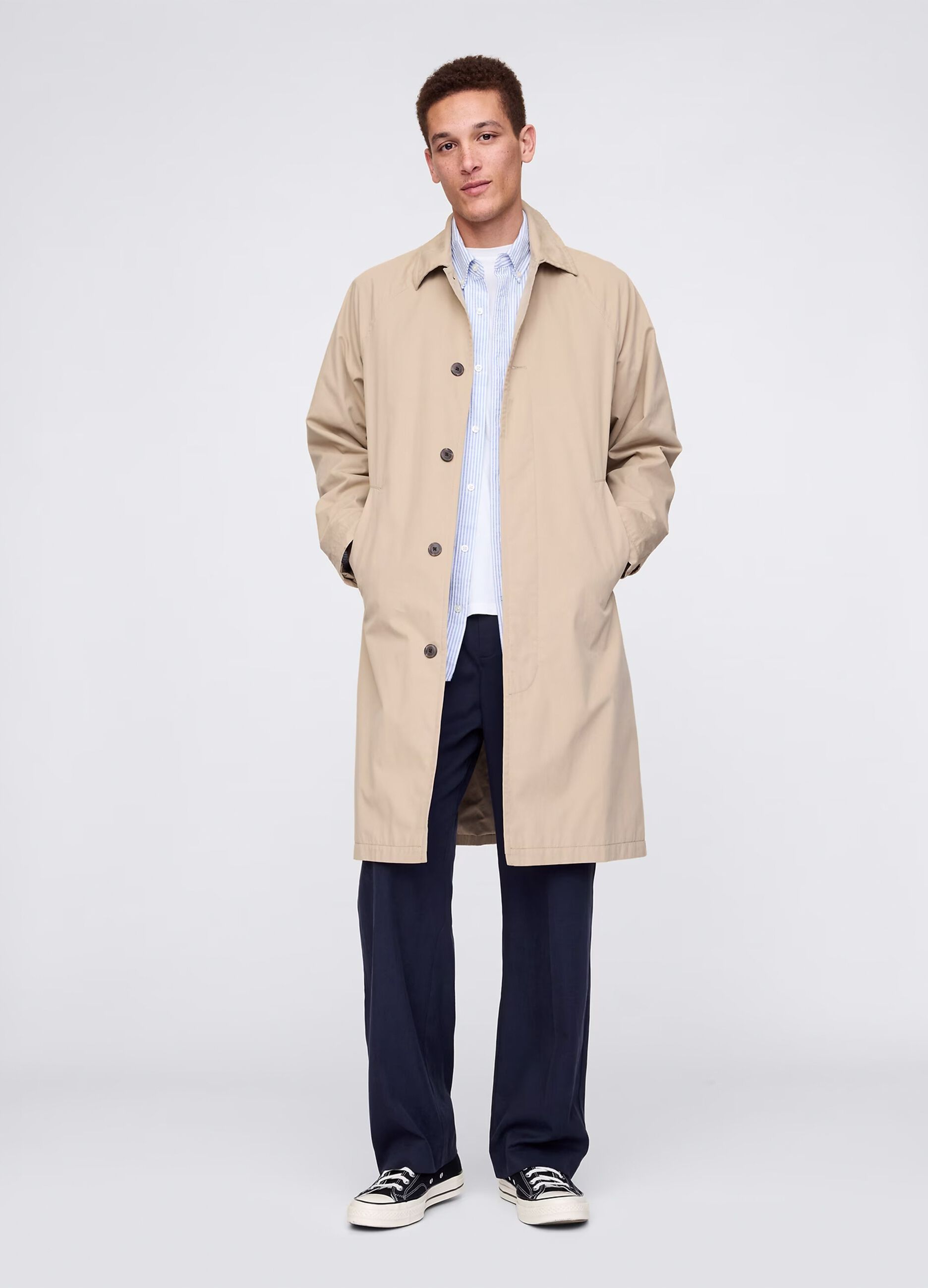 Pantaloni blu a gamba larga in Lyocell e cotone