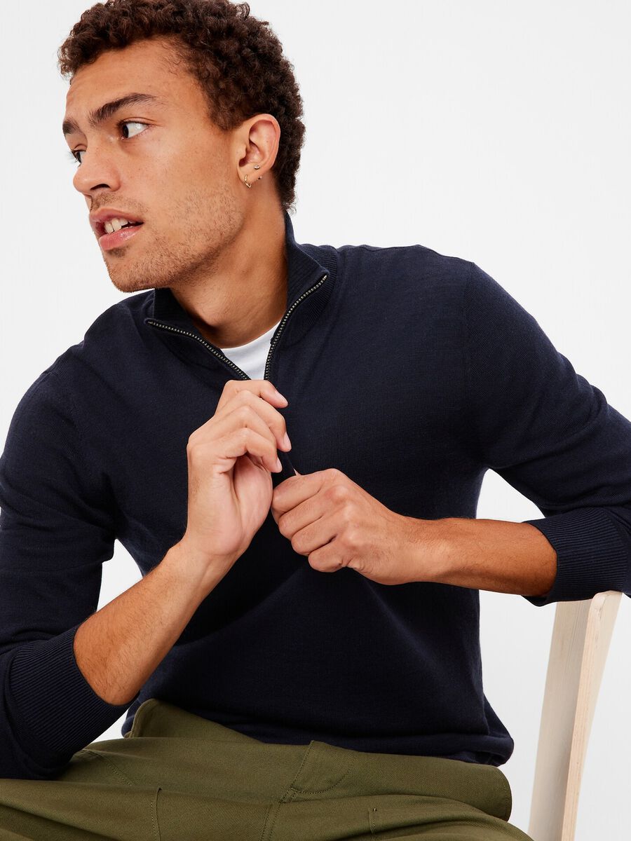 Merino wool pullover with half-zip neck Man_0