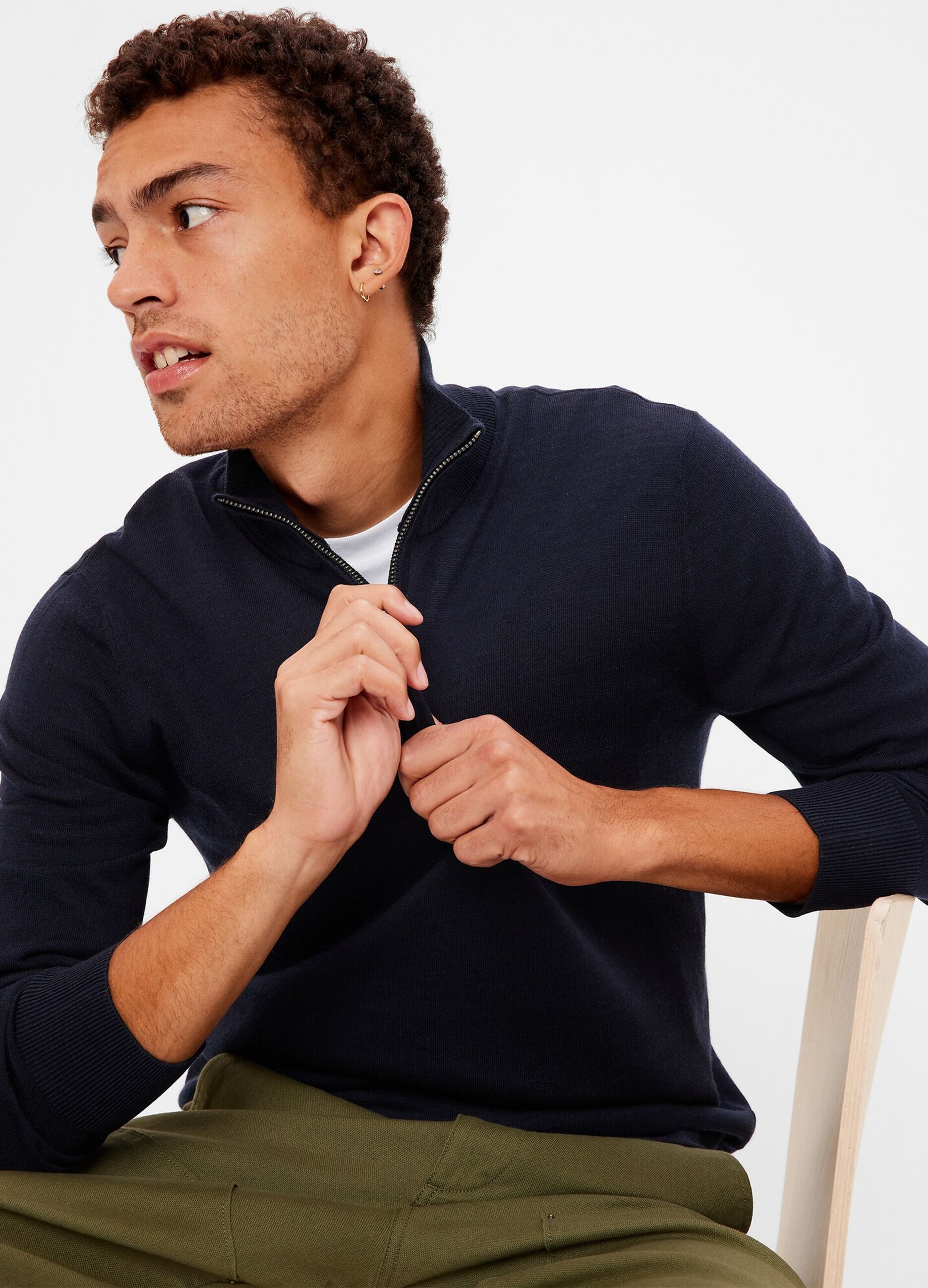 Merino wool pullover with half-zip neck