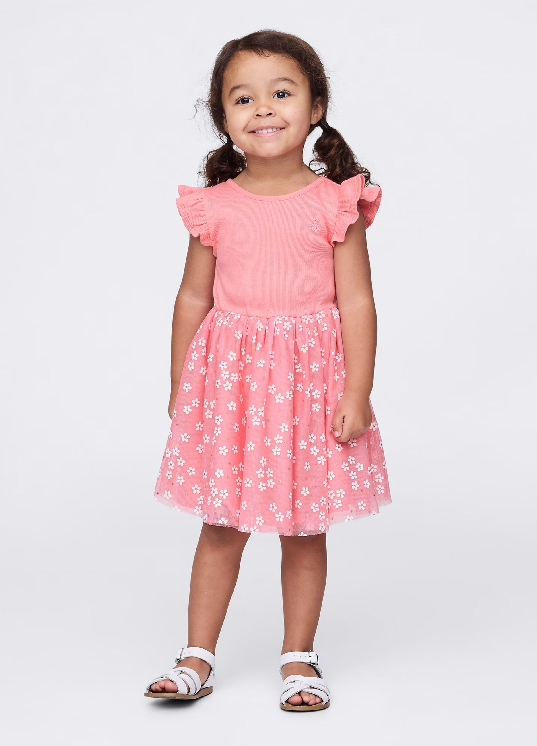 Abito rosa con gonna in tulle floreale