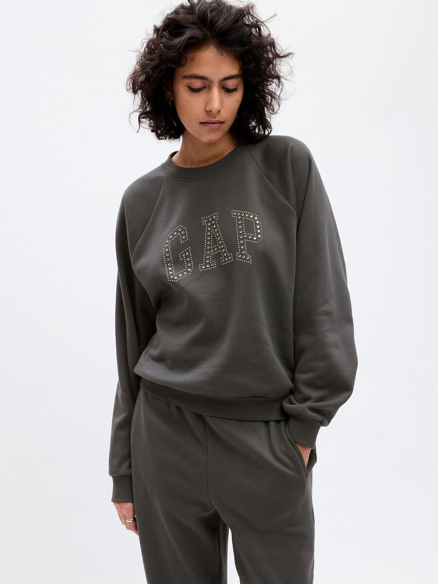 Sweatshirt with studs and sequins logo Woman_0