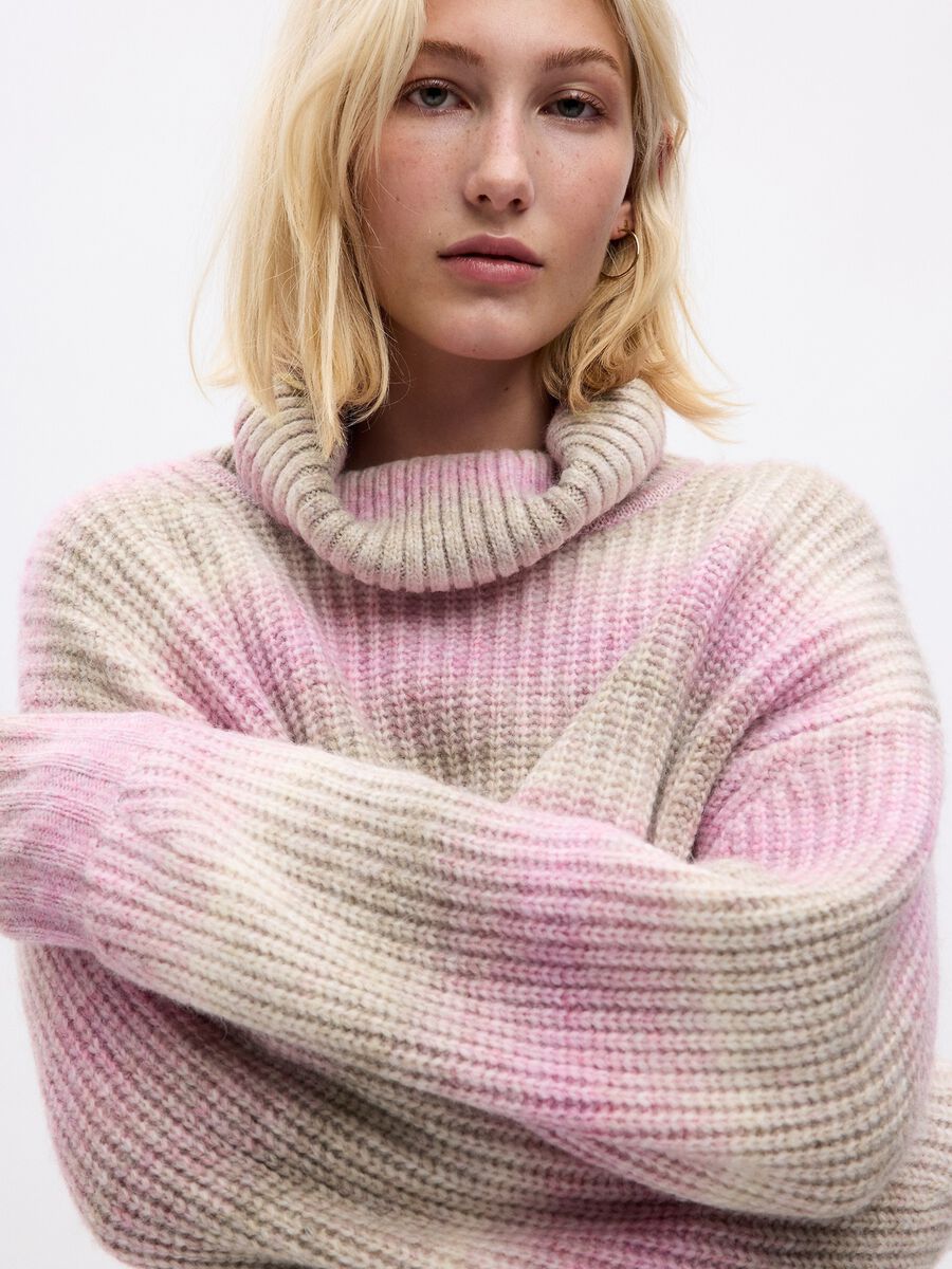 Ribbed turtleneck jumper with striped pattern Woman_2