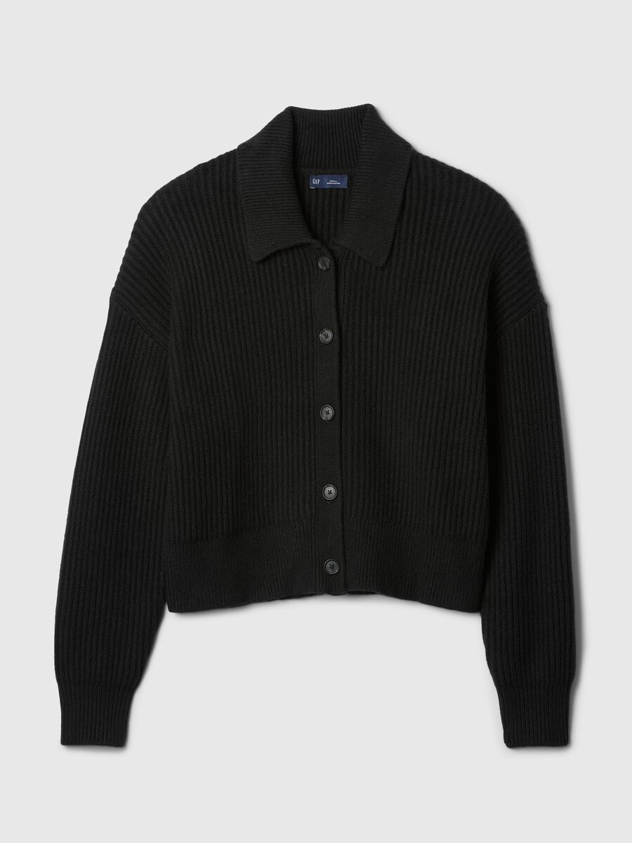Oversized ribbed cardigan with collar Woman_4