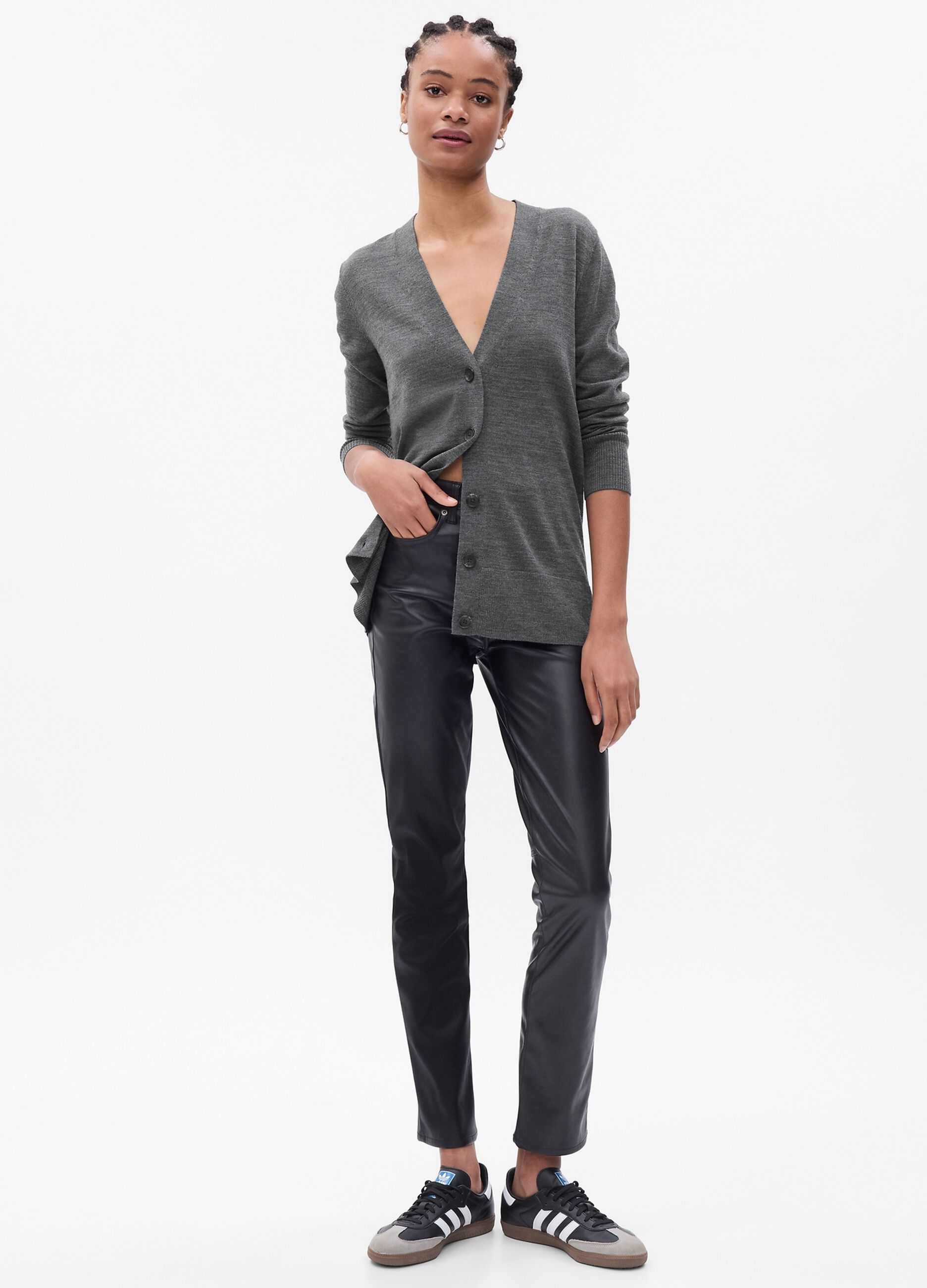 Merino wool cardigan with V neck