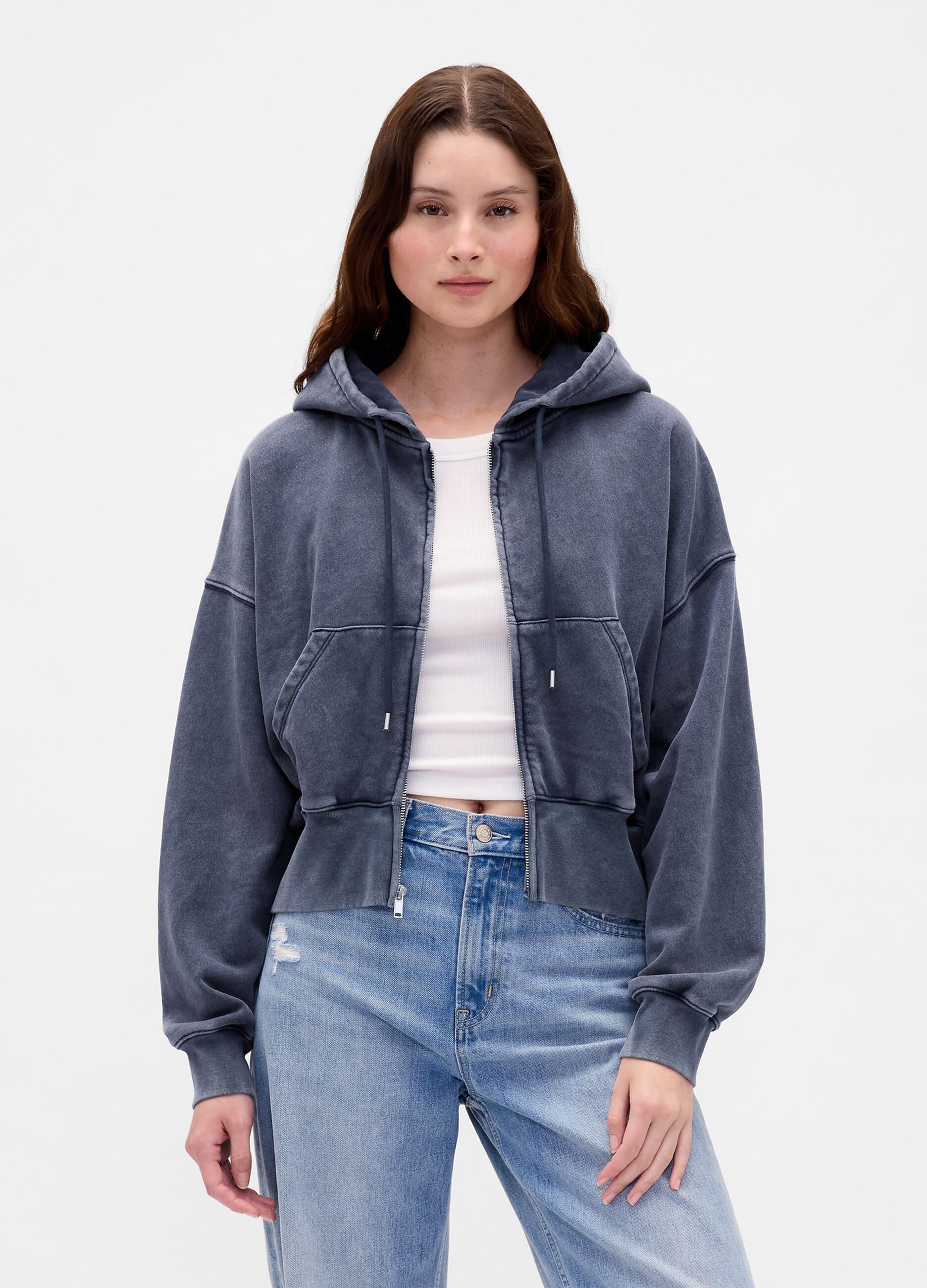 Felpa grigia con cappuccio e zip