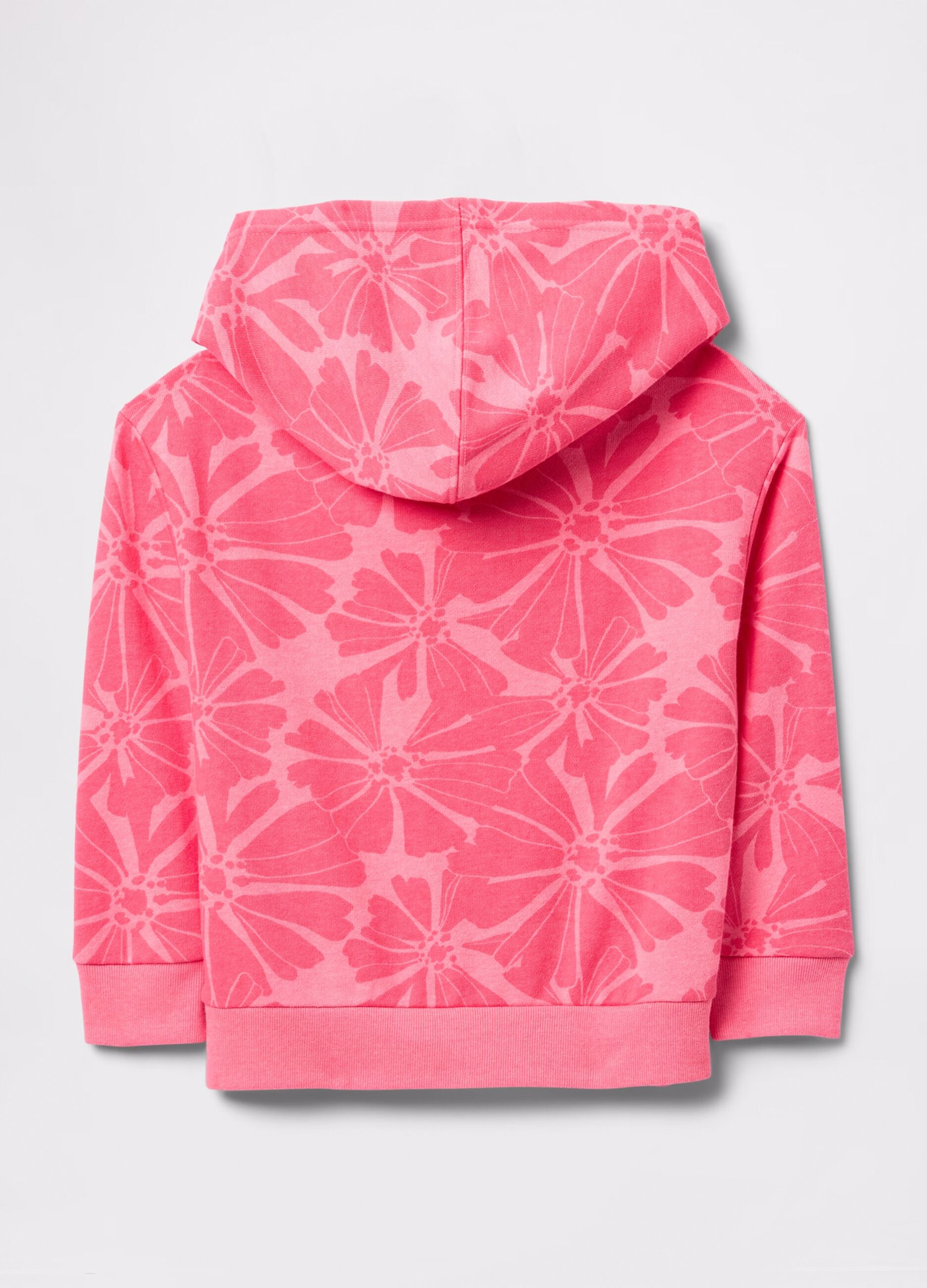 Felpa rosa in French Terry con cappuccio stampa fiori e ricamo logo_1