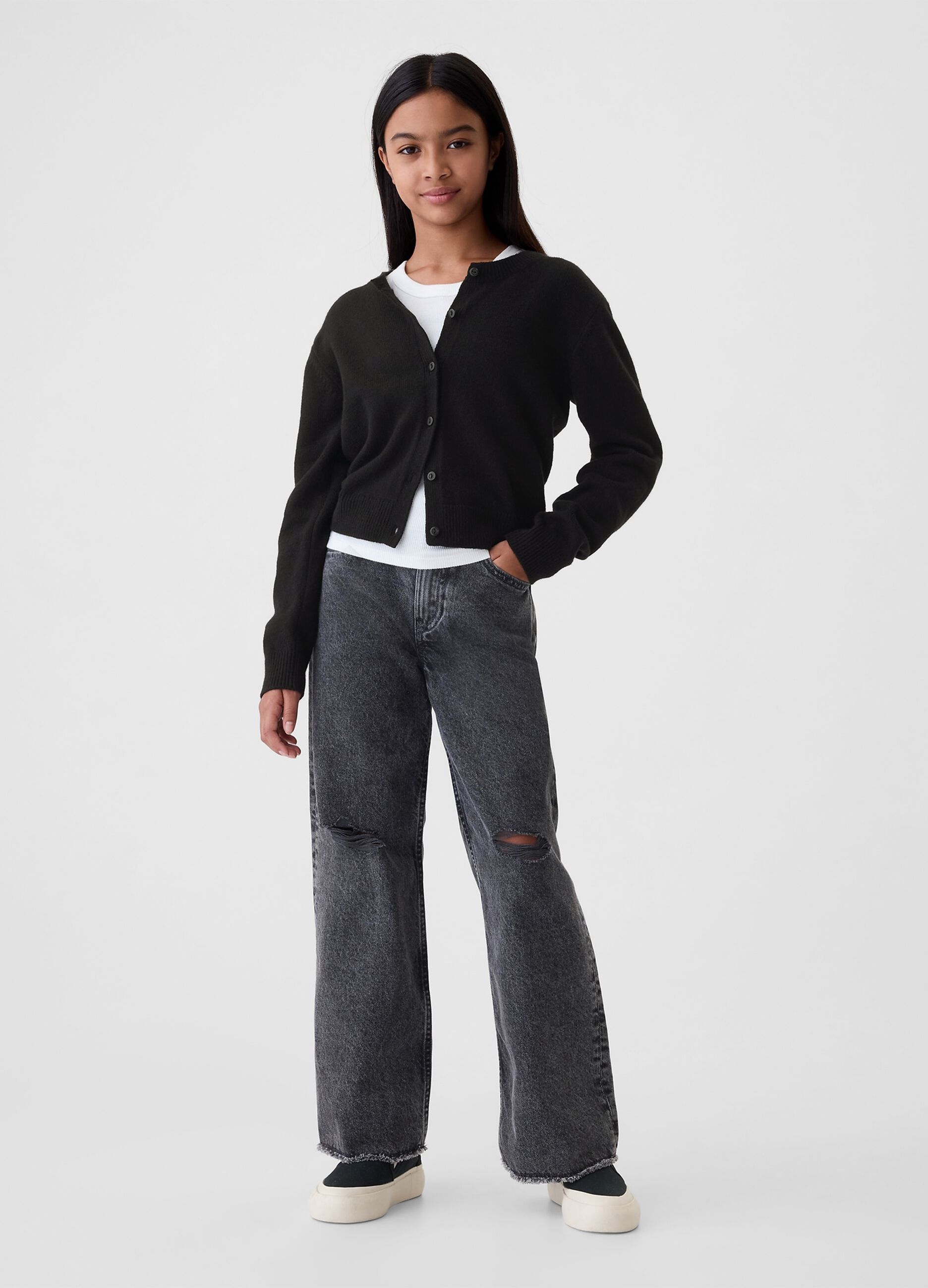 Solid colour cardigan with round neck_1