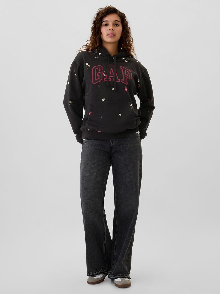 Felpa a fiorellini con ricamo logo Donna_1
