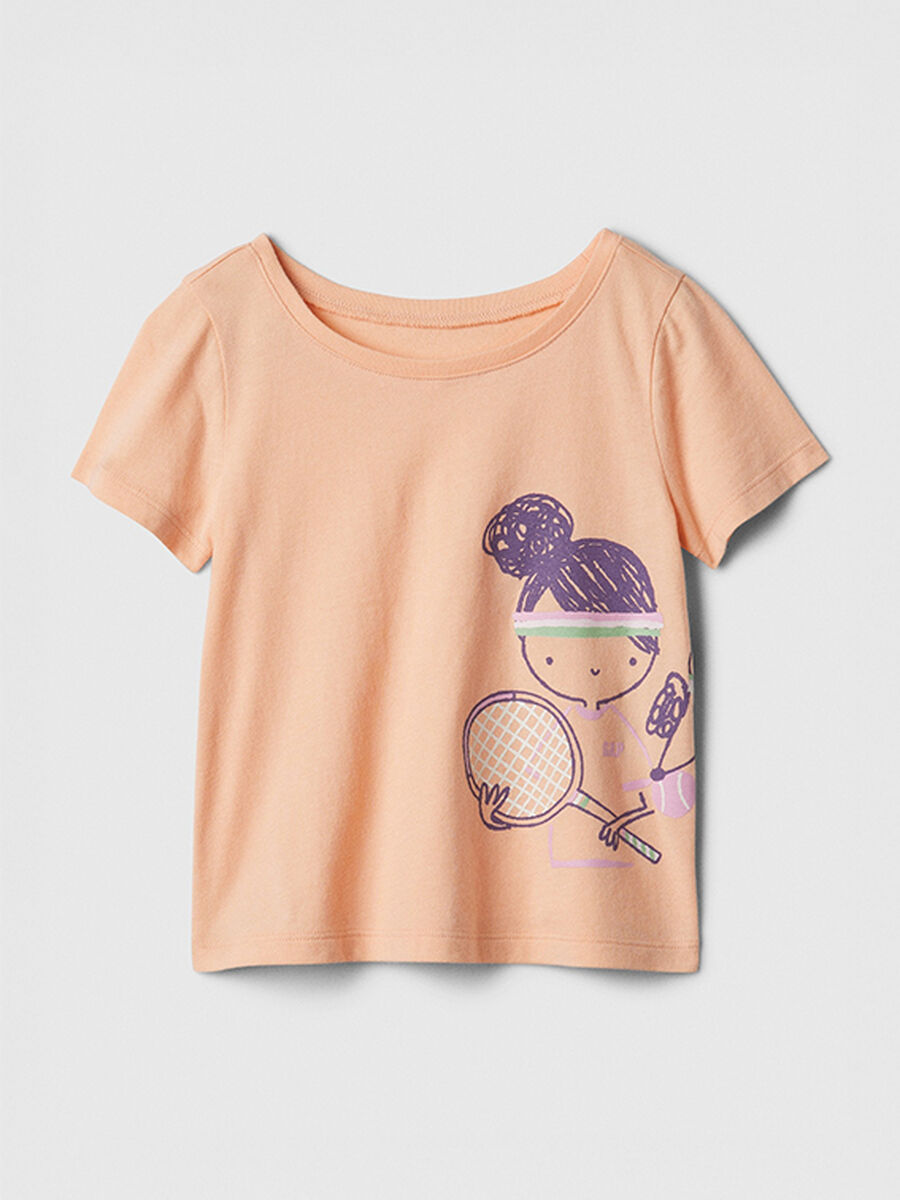 Orange T-shirt with tennis player print Baby Girl_0