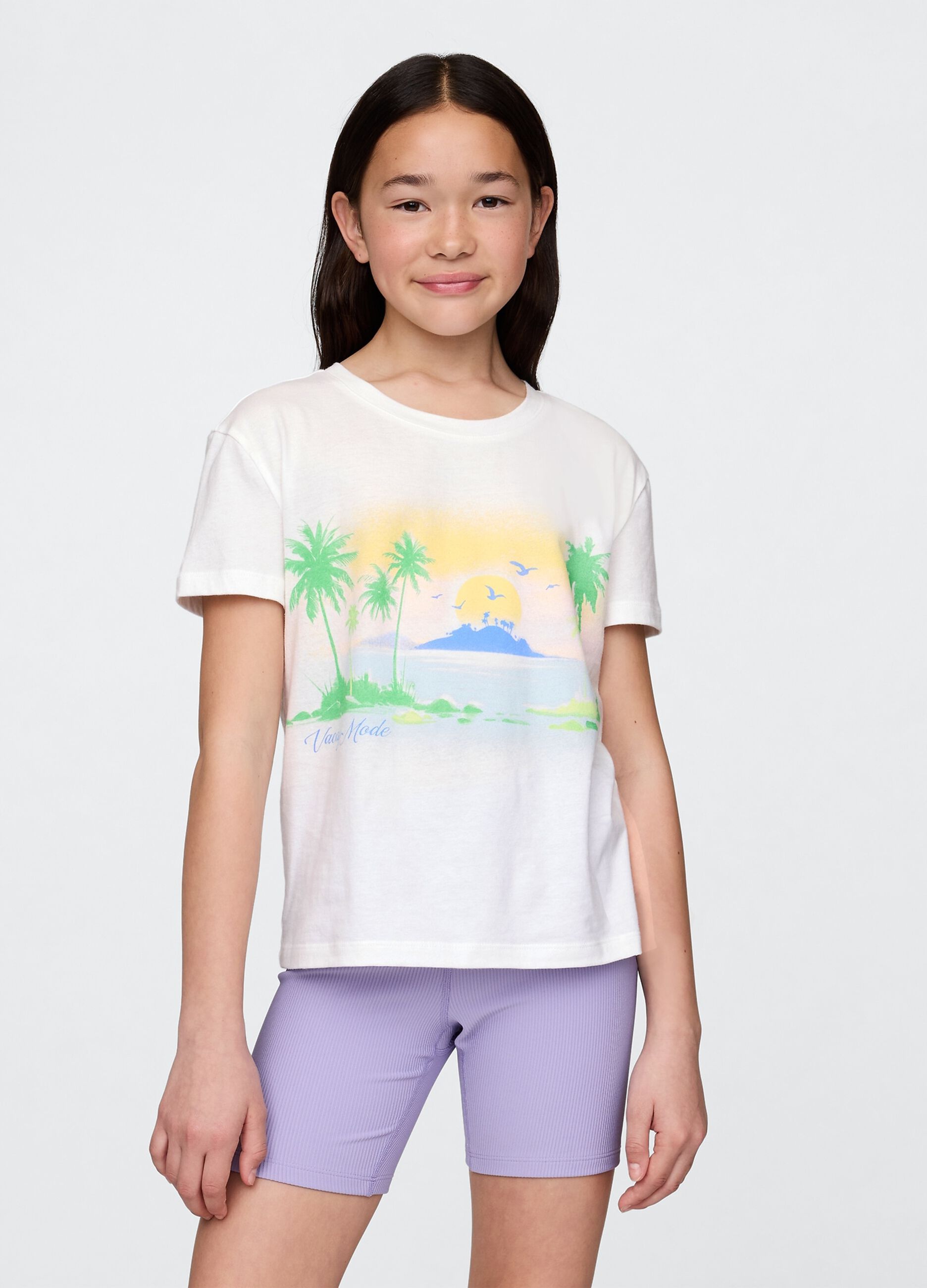 T-shirt bianca con stampa tropicale