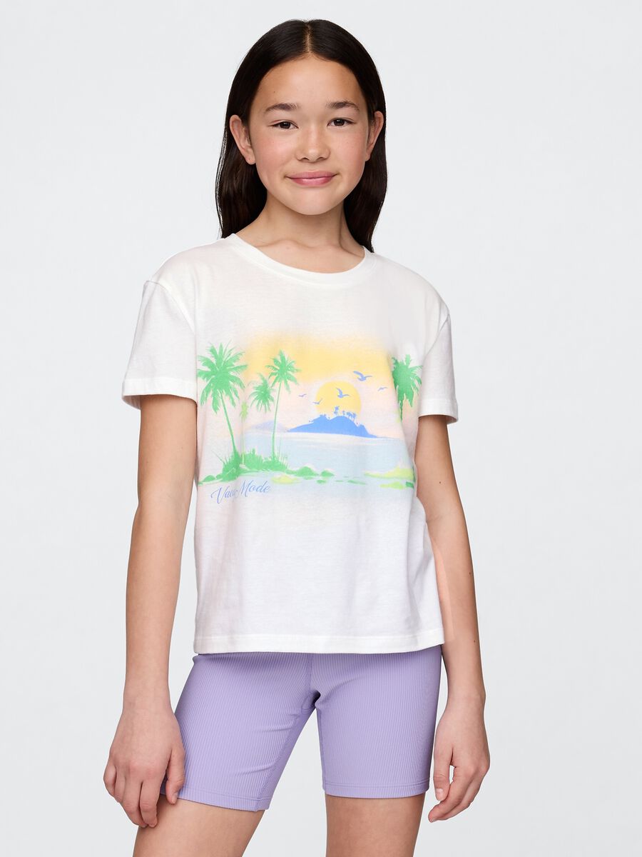 T-shirt bianca con stampa tropicale Girl_0