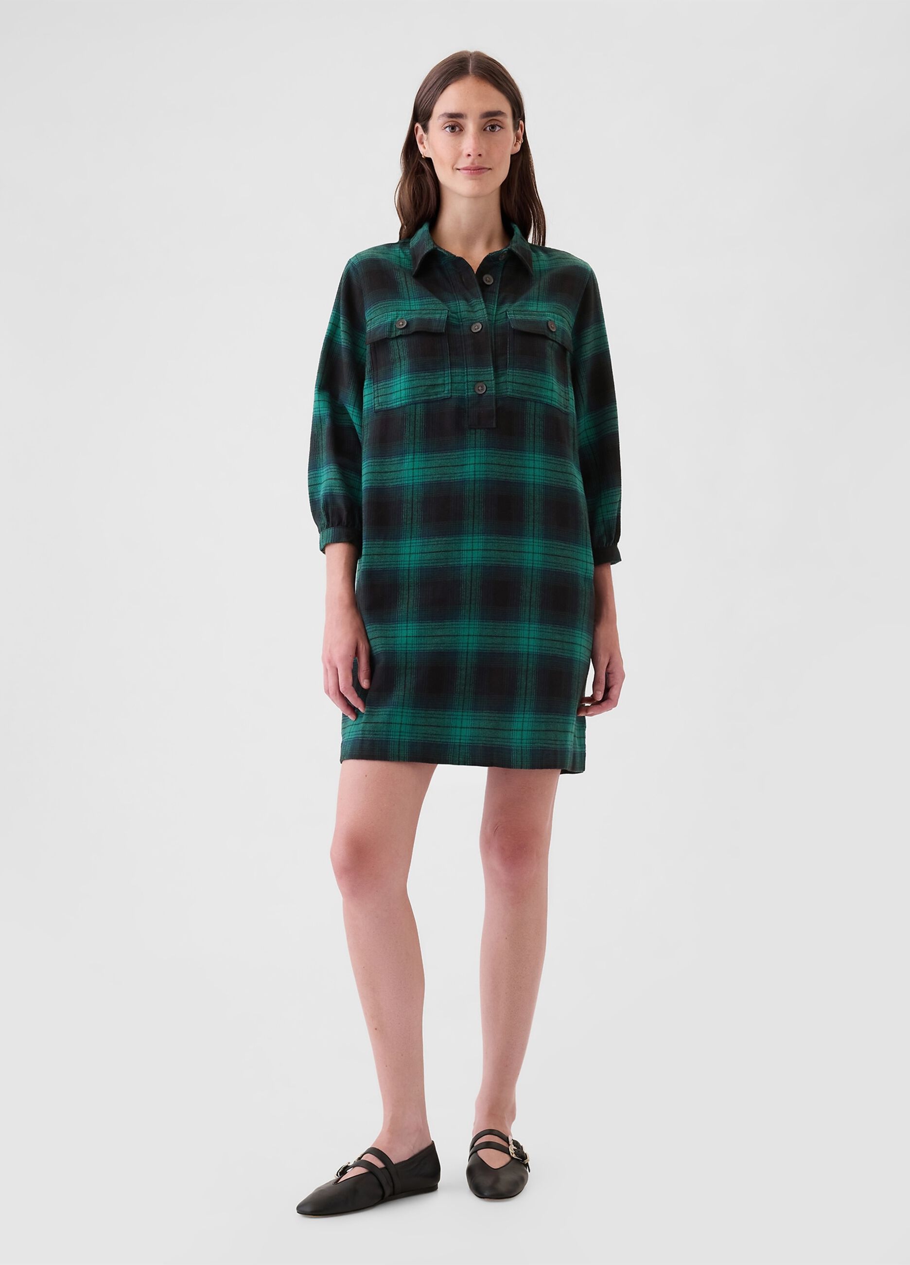 Tartan shirt dress with pockets