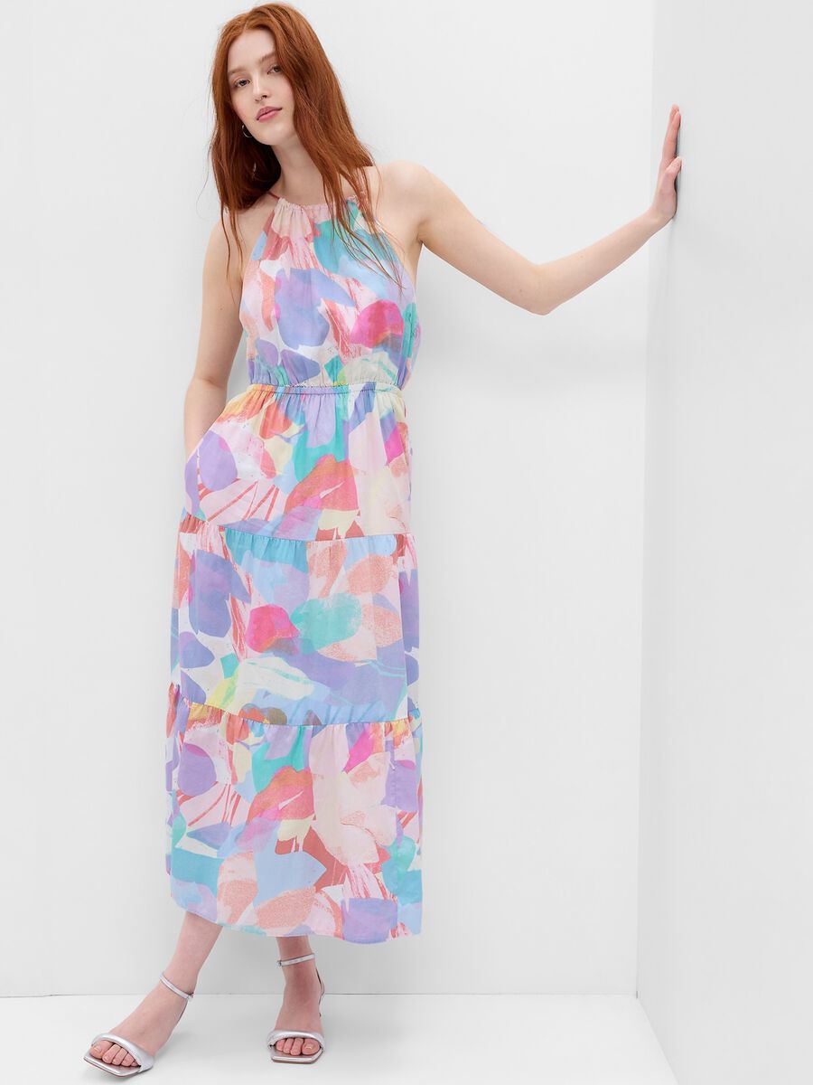 Long tiered dress with halter neck Woman_0